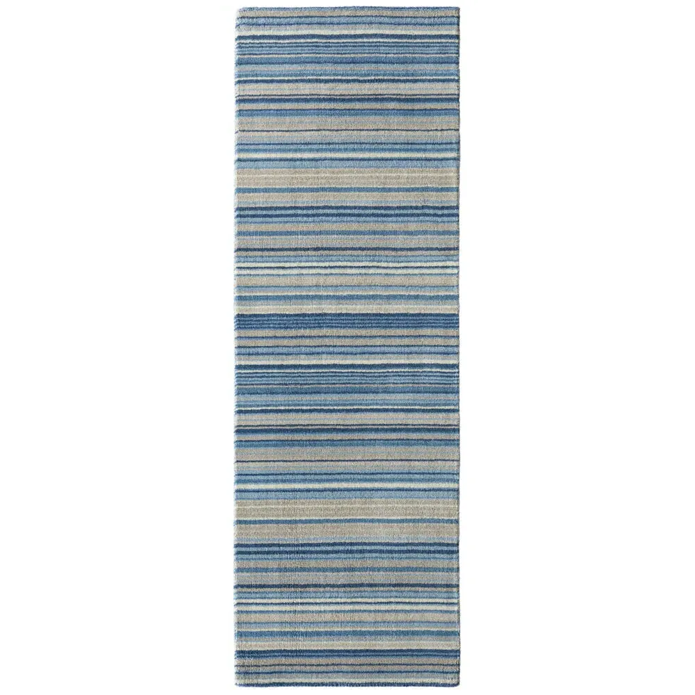 Fine Stripes Runner Rug - Blue, Wool