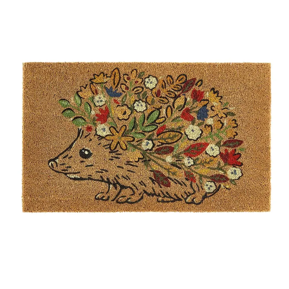 Floral Hedgehog Coir Doormat - 45x75cm image