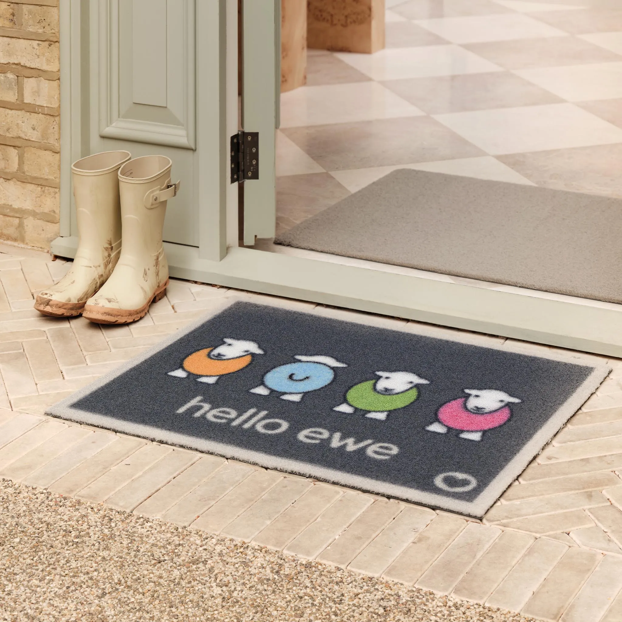 Hug Rug Hello Ewe Outdoor Doormat - Navy, ECONYL Nylon product
