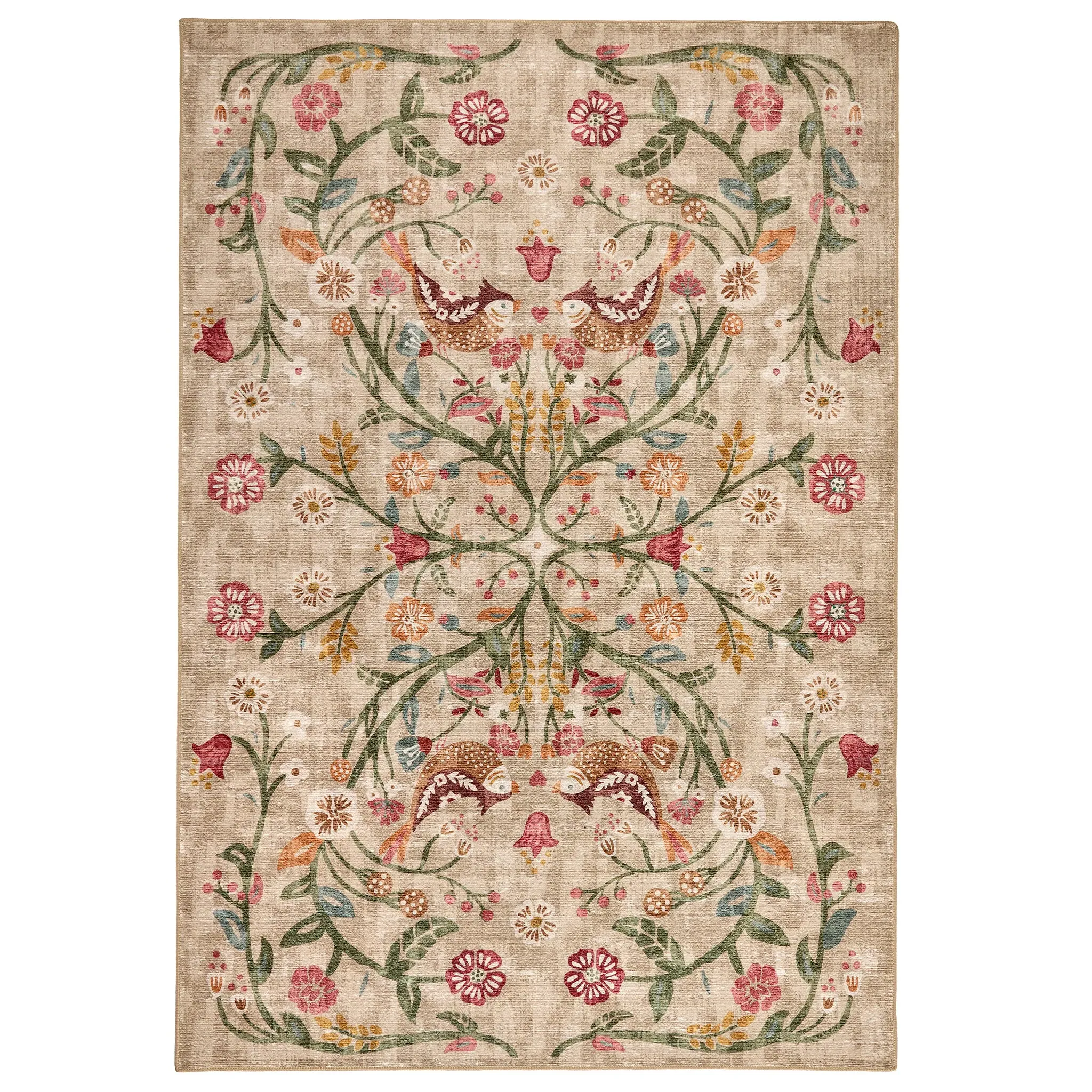 Heritage Garden Washable Rug - Beige, Recycled Polyester