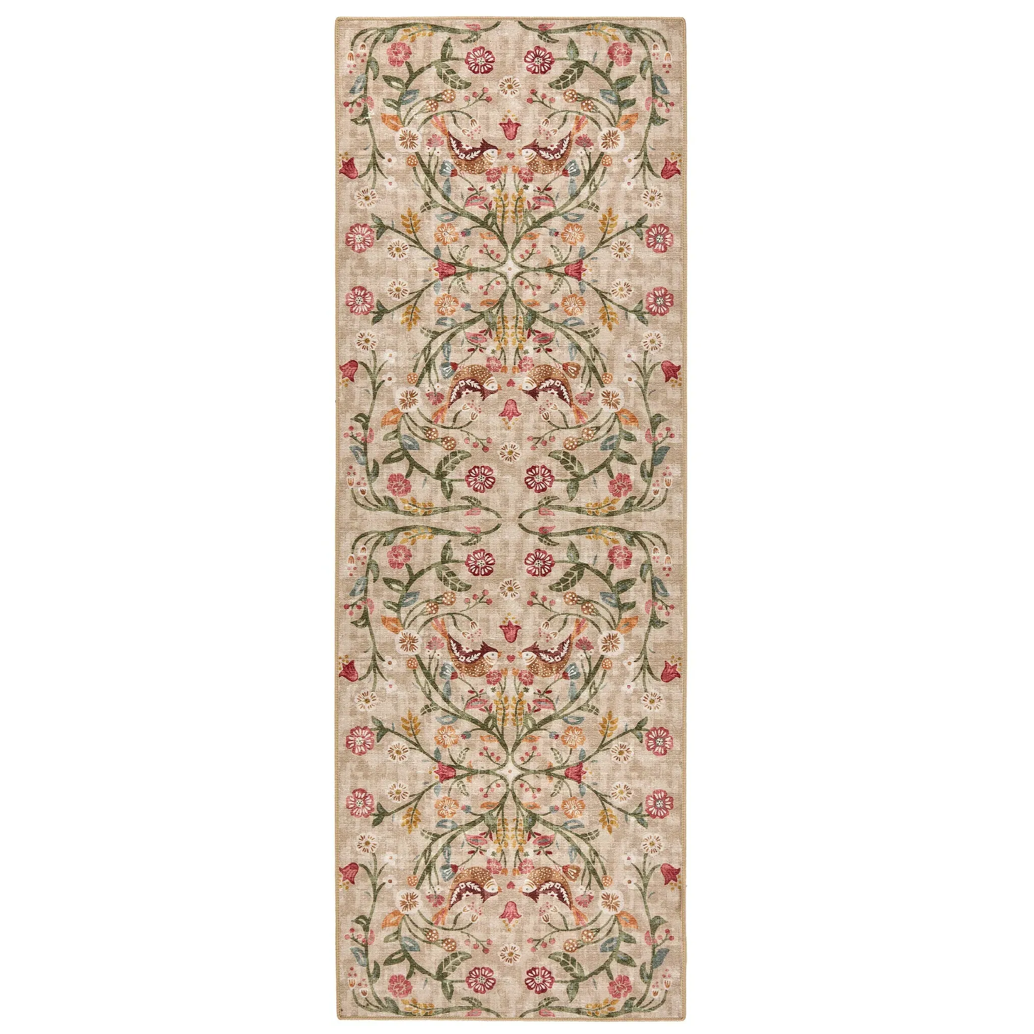 Heritage Garden Washable Rug Runner - Beige, Recycled Polyester image