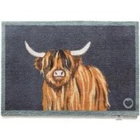 Highland Cow 1 Washable Doormat 65x85cm - Brown, Navy