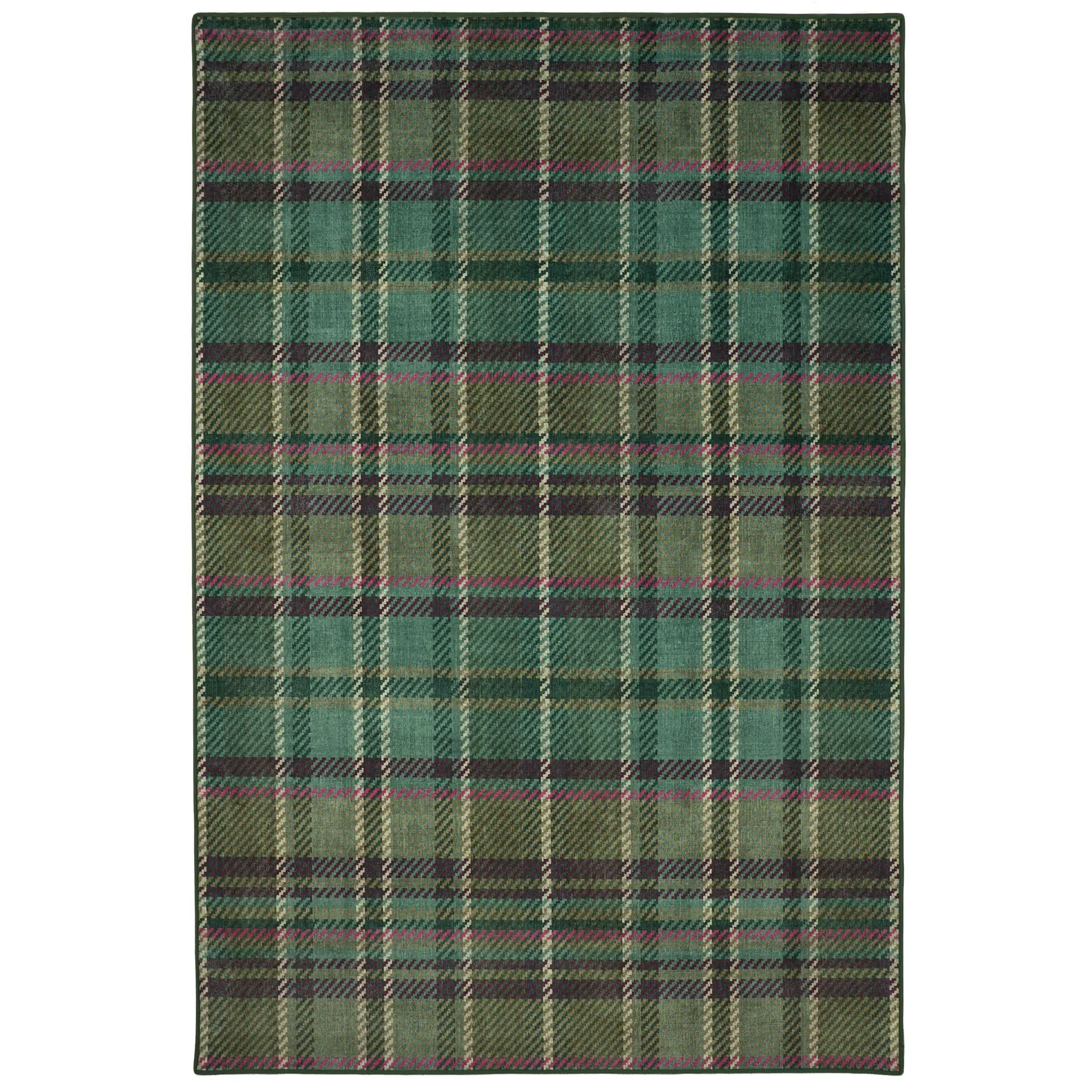 Isla Plaid Washable Rug - Emerald, Recycled Polyester