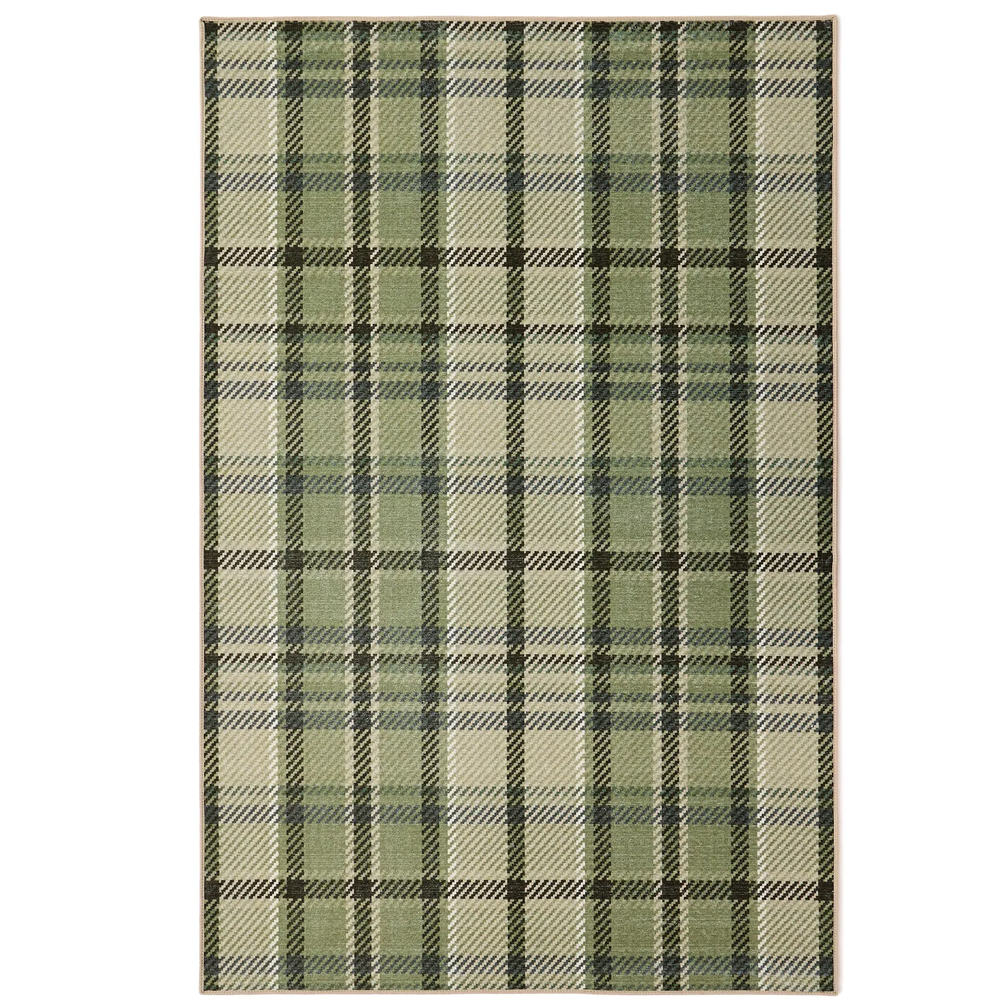 Isla Plaid Washable Rug - Green, Recycled Polyester