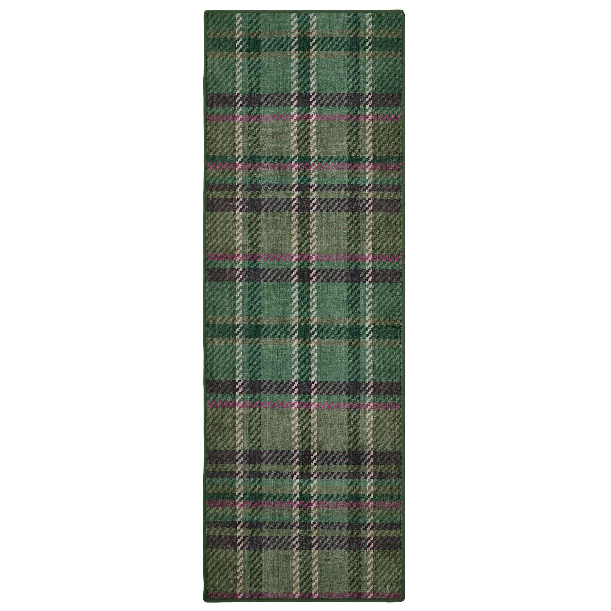 Isla Plaid Washable Rug Runner - Emerald, Recycled Polyester image