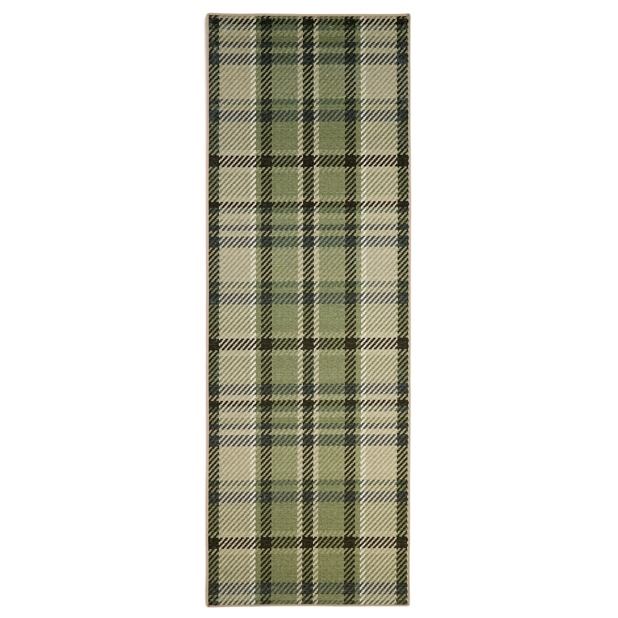 Isla Plaid Washable Rug Runner - Green, Recycled Polyester image