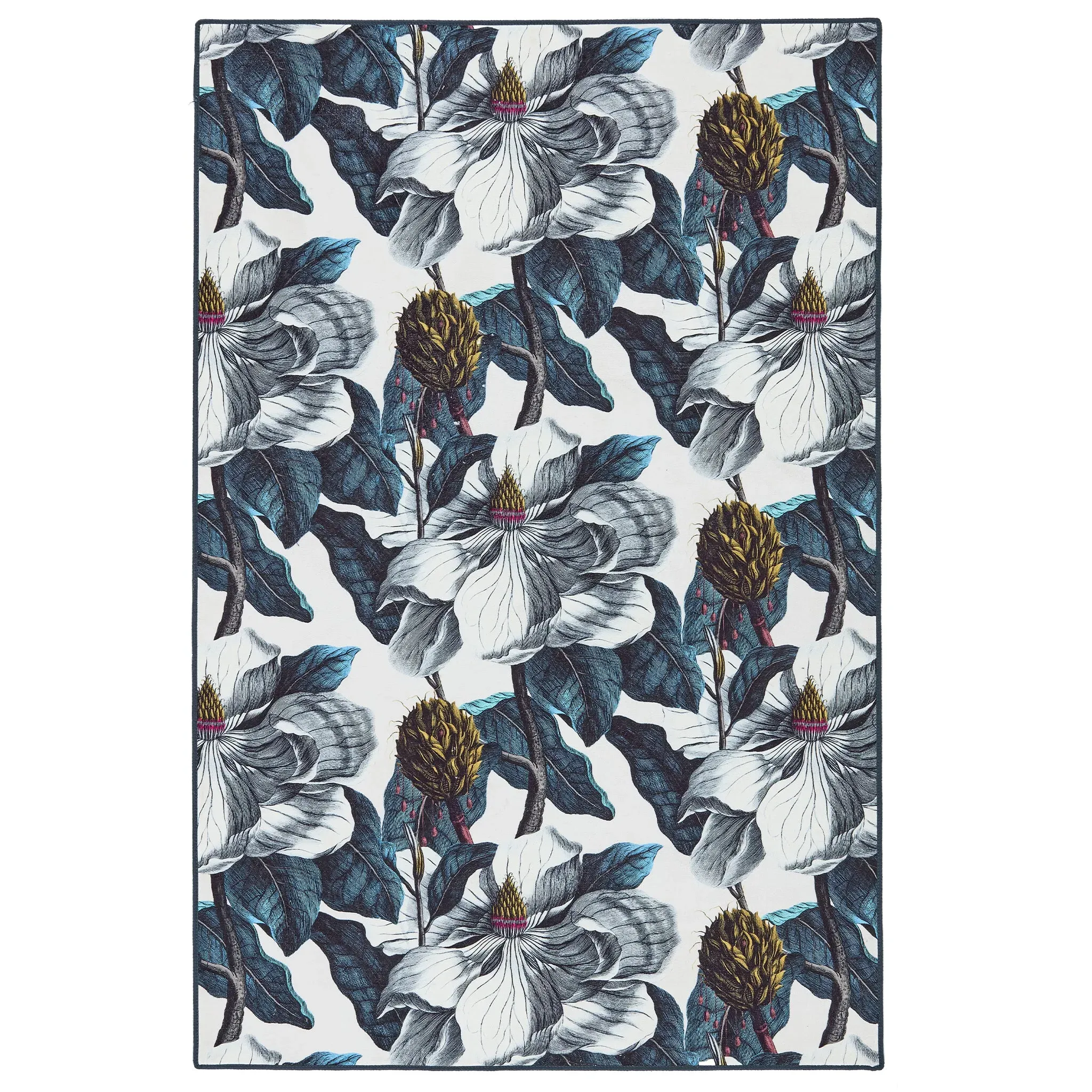 Magnolia Garden Washable Rug - White, Recycled Polyester