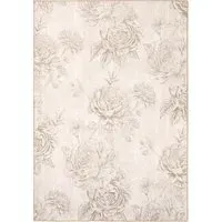 Muted Floral Washable Rug - Beige