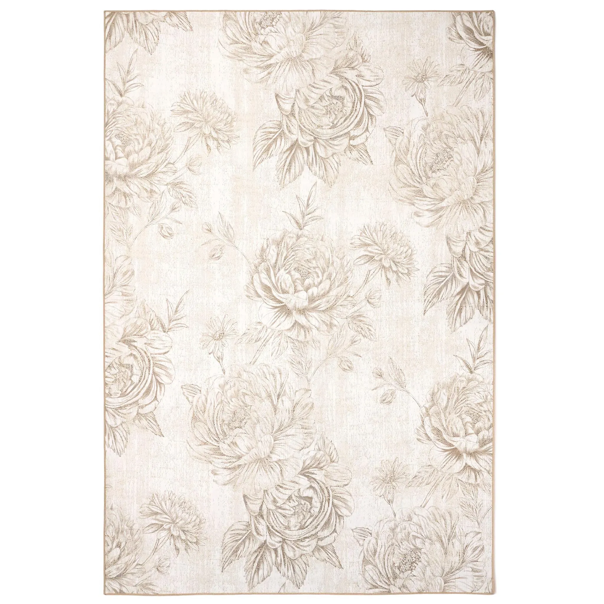 Muted Floral Washable Rug - Beige