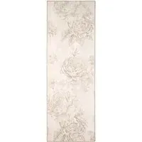 Muted Floral Washable Rug Runner - Beige