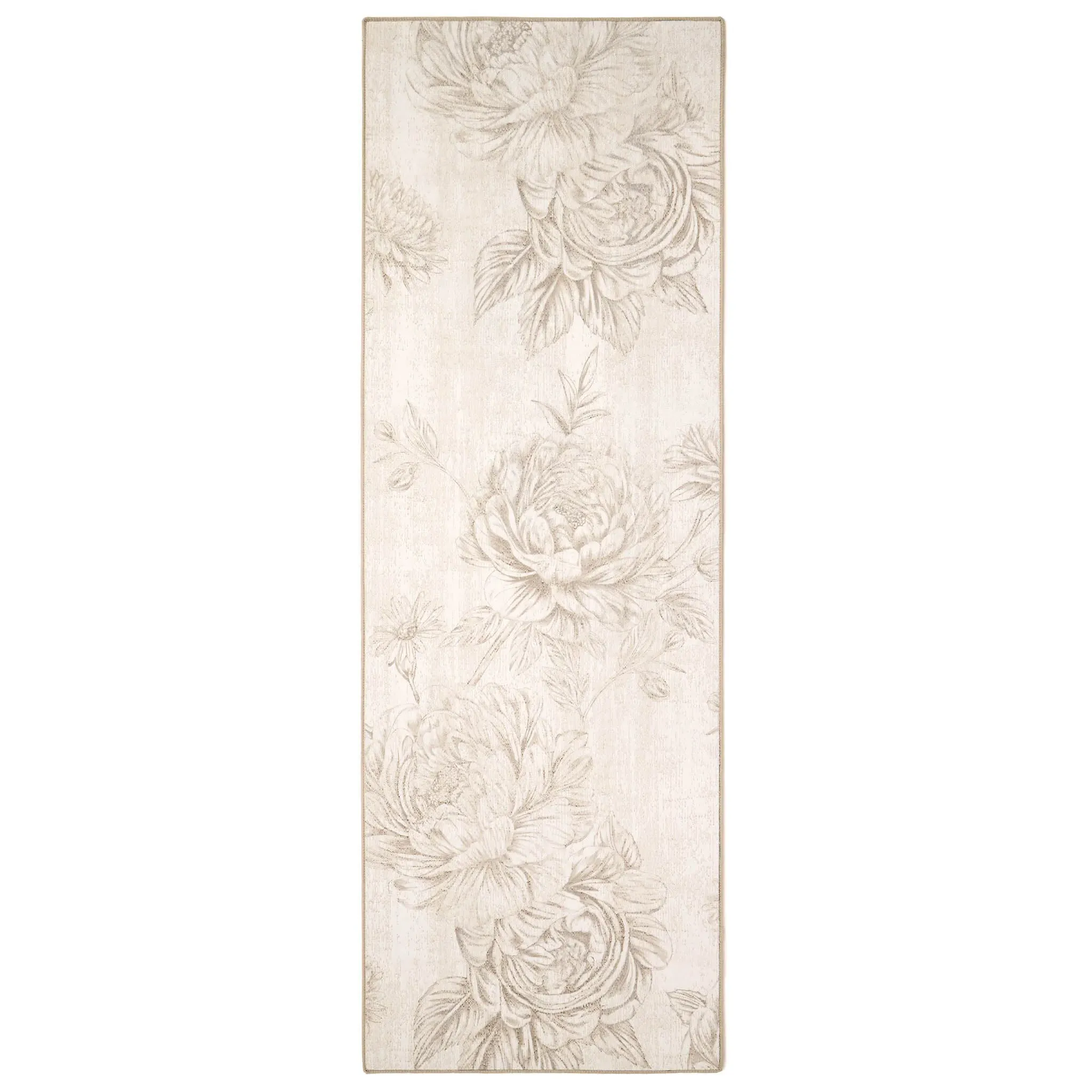 Muted Floral Washable Rug Runner - Beige image