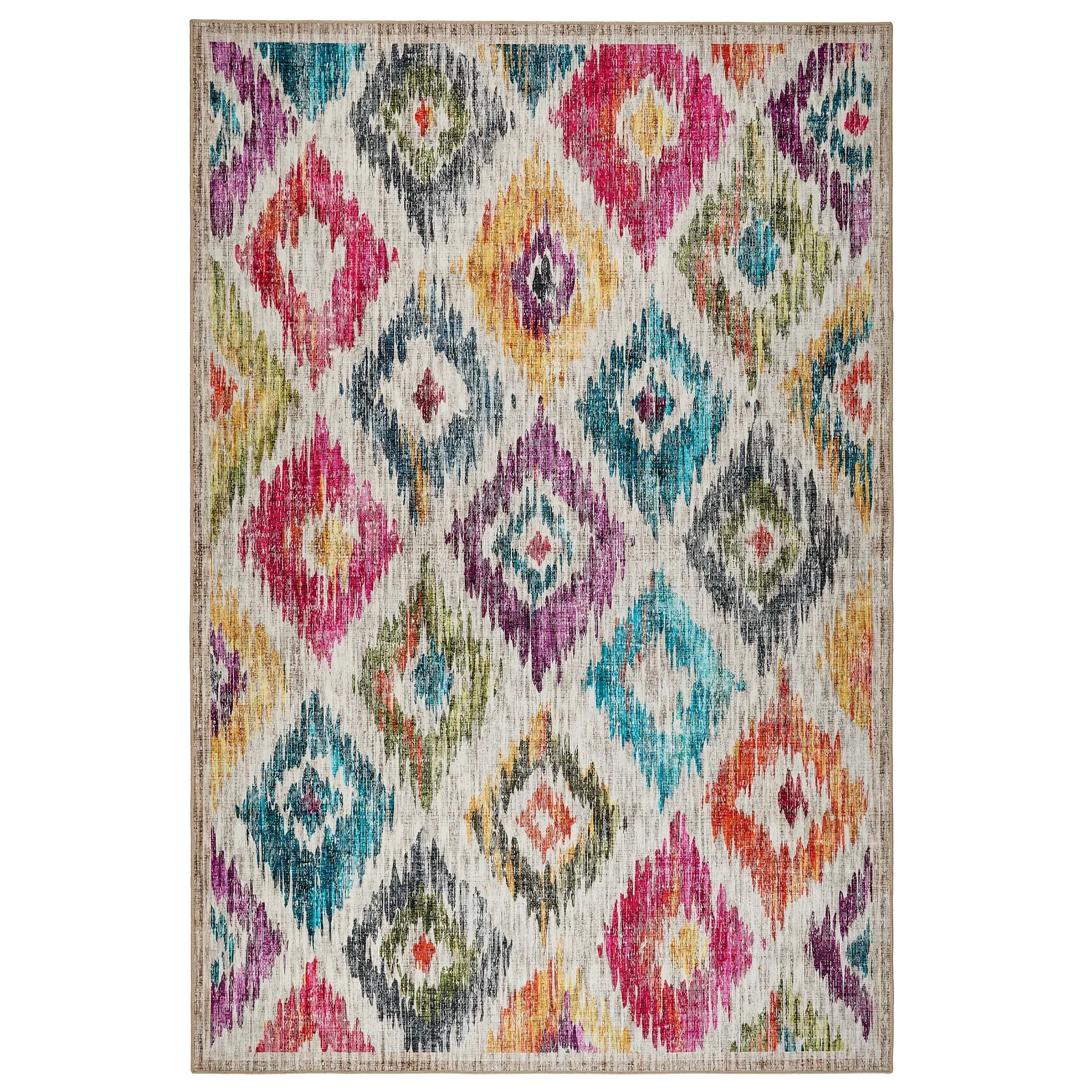 Painted Ikat Washable Rug - Cream, Recycled Polyester