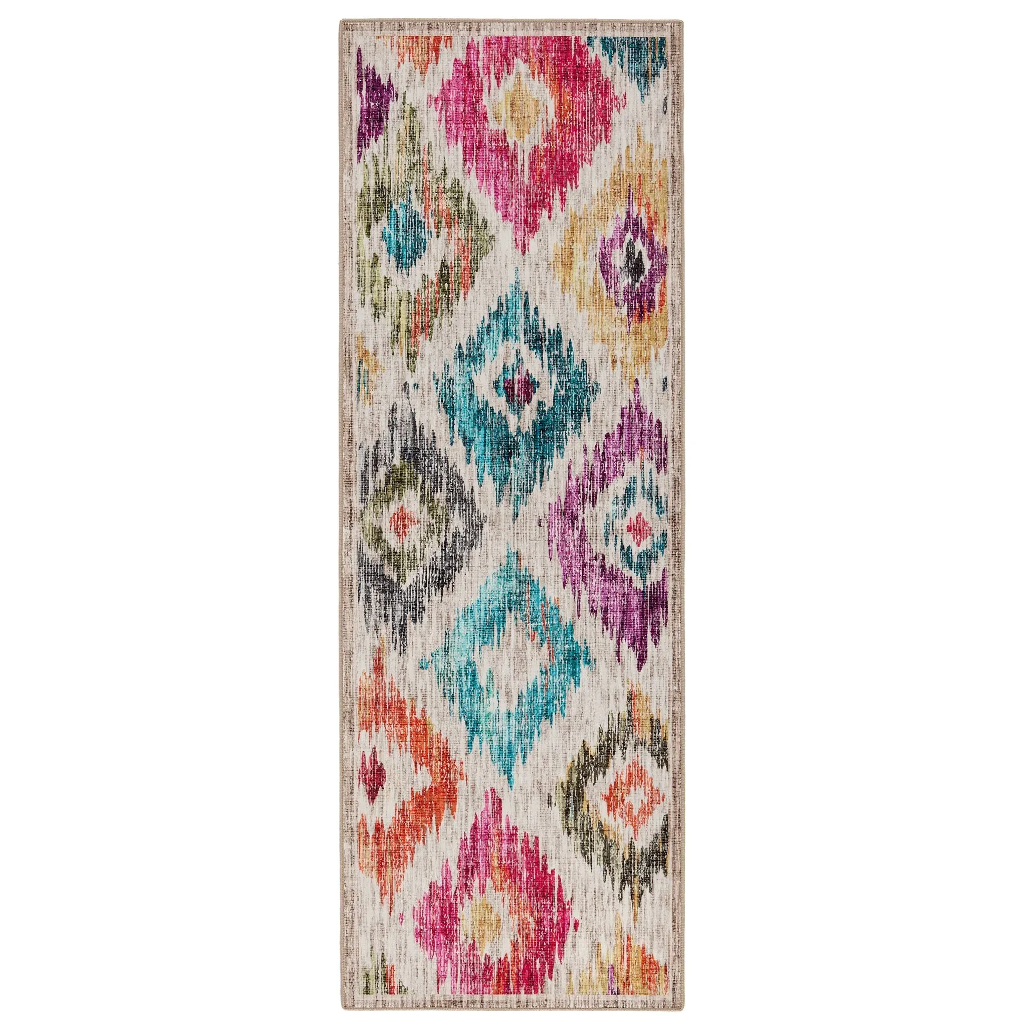 Painted Ikat Washable Rug Runner - Cream, Recycled Polyester image