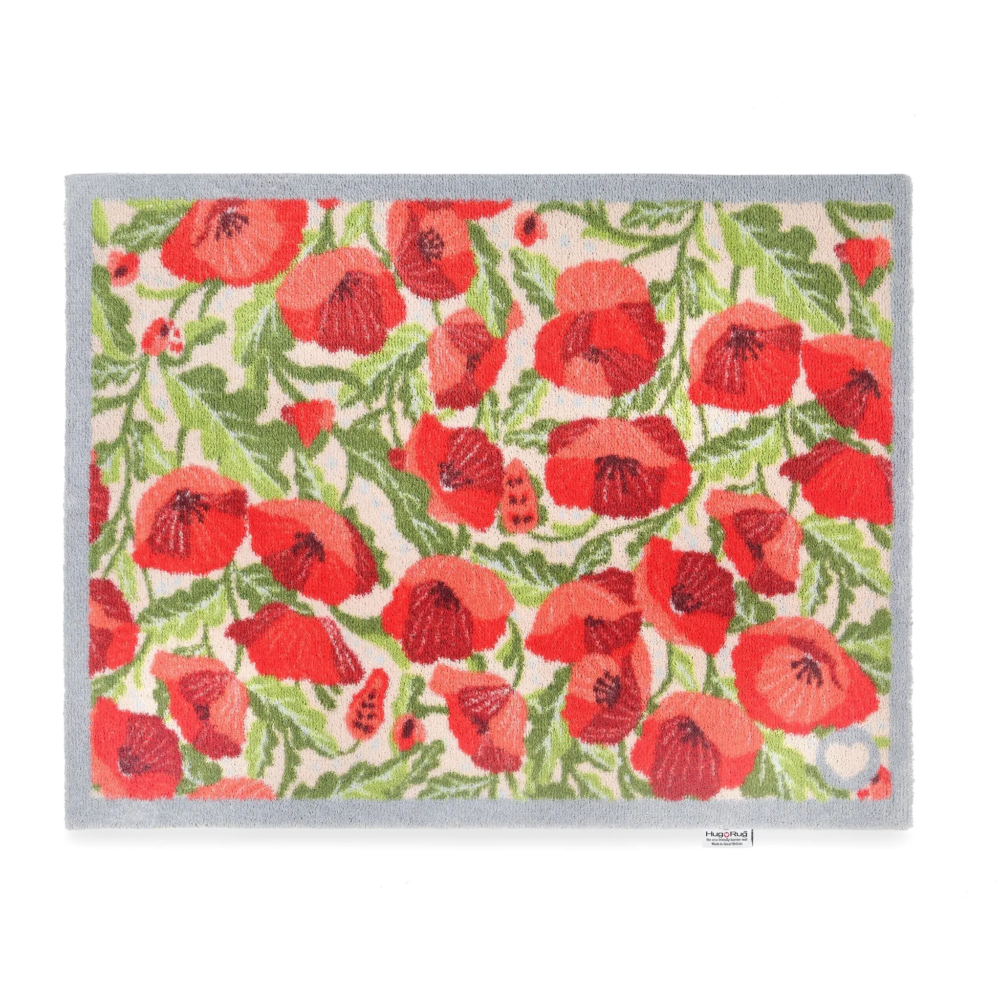 Poppies Galore Washable Doormat - Red, Beige image