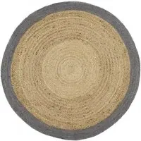 Round Jute Border Rug - Grey, Jute