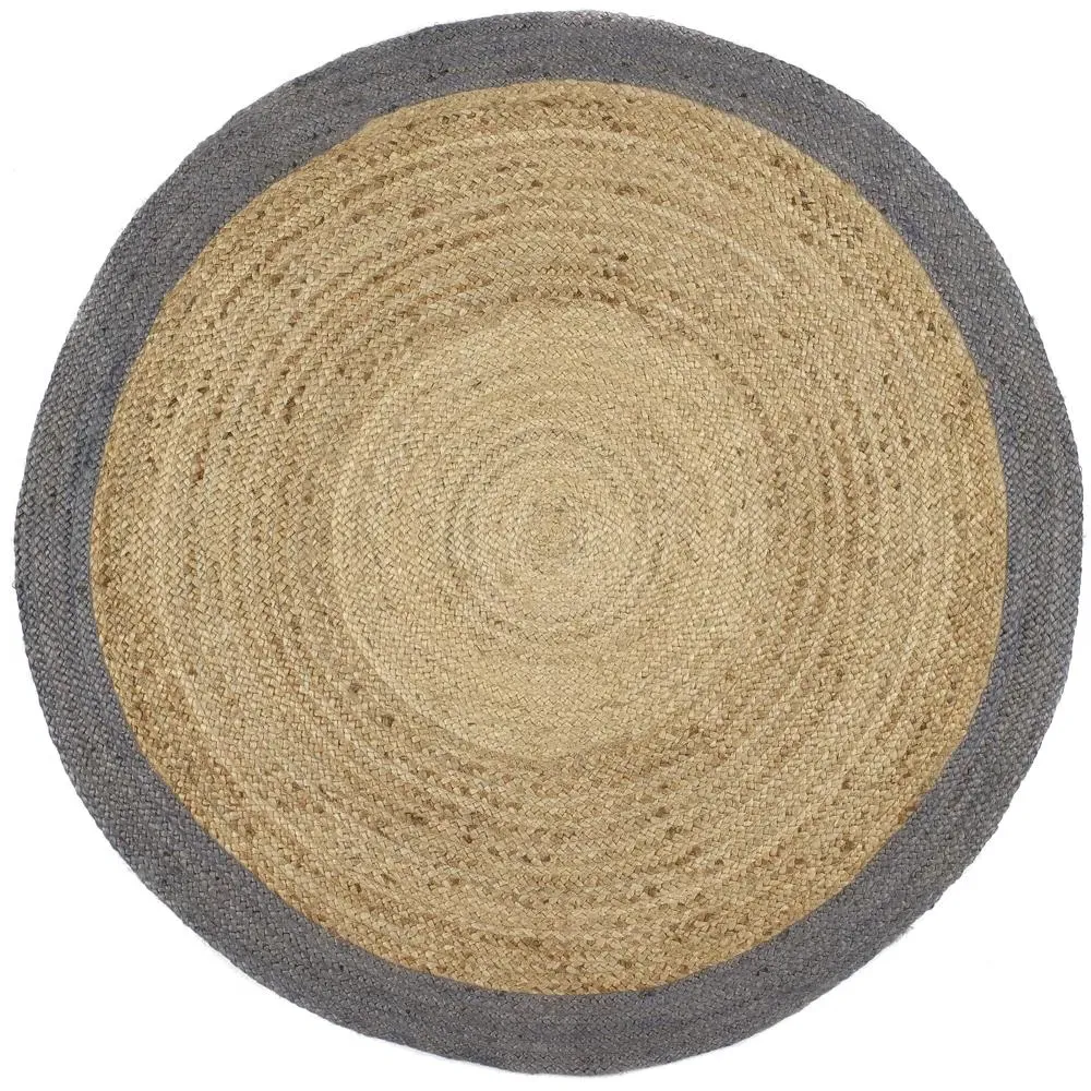 Round Jute Border Rug - Grey, Jute