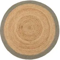 Round Jute Border Rug - Sage Green, Jute