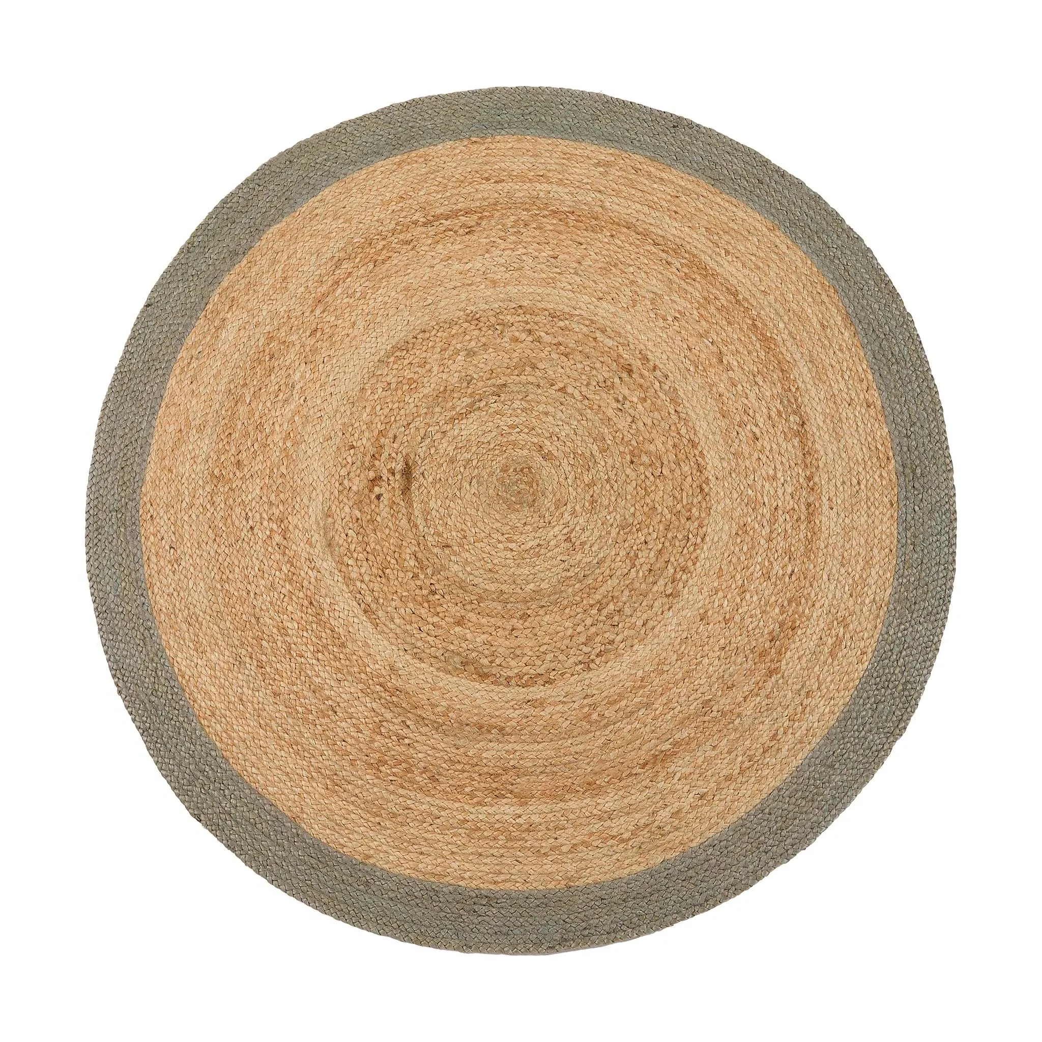 Round Jute Border Rug - Sage Green, Jute
