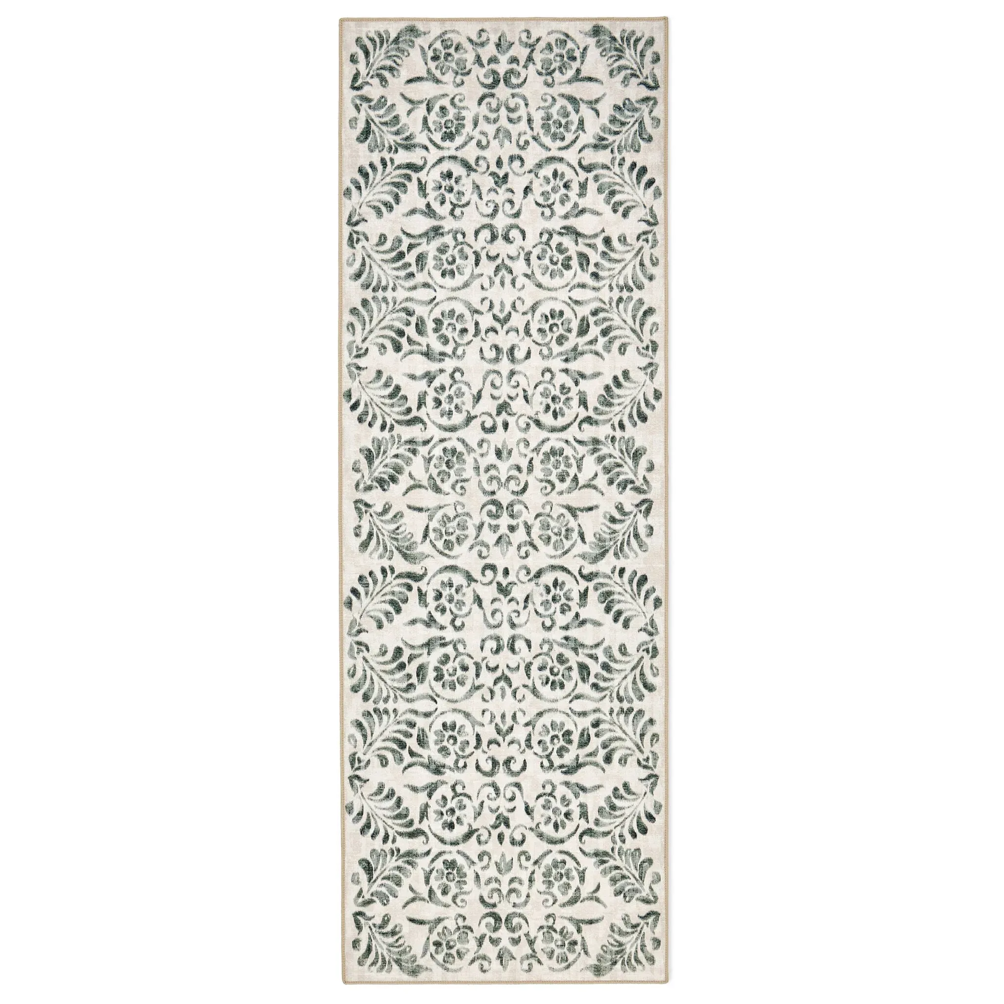 Scroll Eco-Washable Rug Runner - Green, Recycled Polyester image