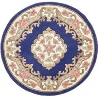 Shensi Aubusson Round Rug - Navy Blue, Wool