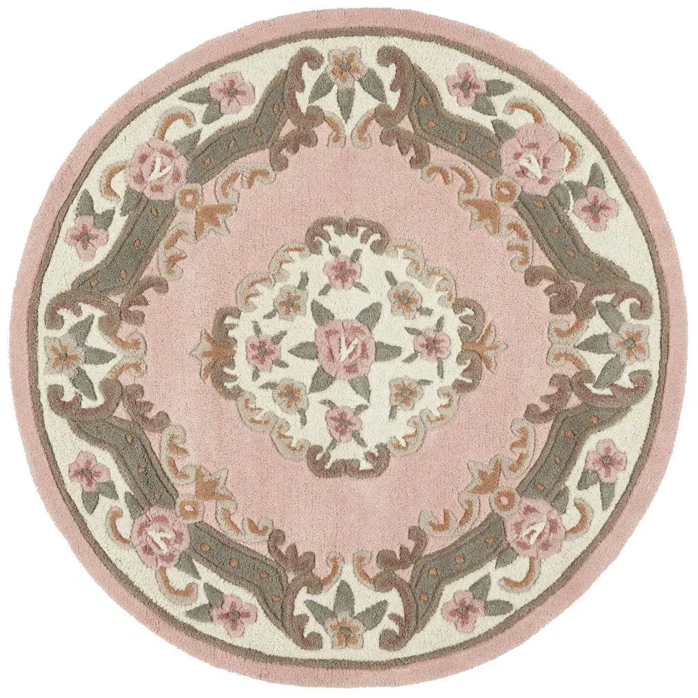 Shensi Aubusson Round Rug - Pink, Wool