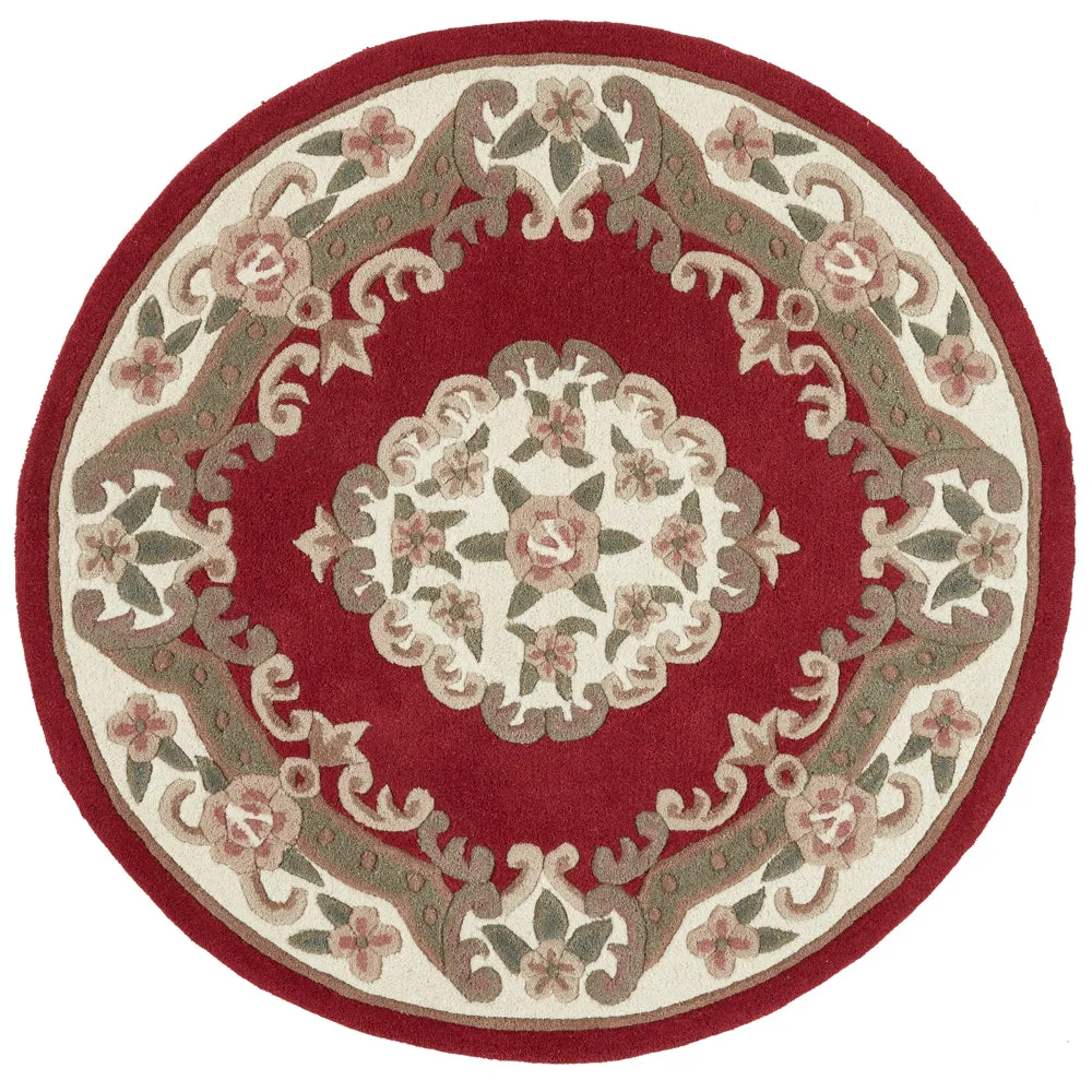 Shensi Aubusson Round Rug - Wine, Wool