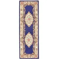Shensi Aubusson Runner Rug - Navy Blue, Wool