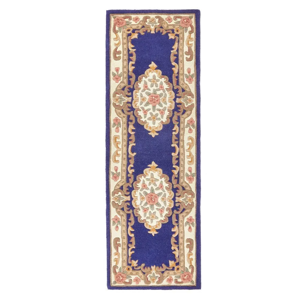 Shensi Aubusson Runner Rug - Navy Blue, Wool