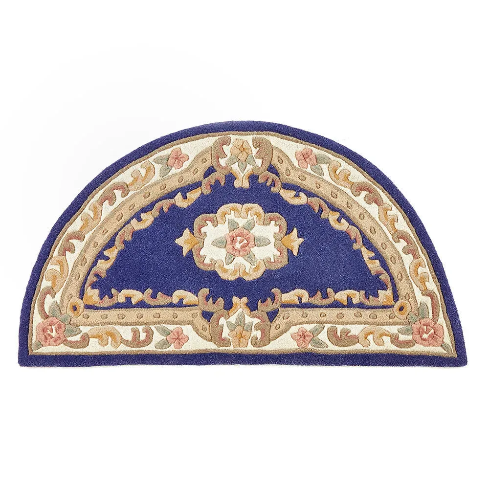 Shensi Half Moon Aubusson Rug - Navy Blue, Wool