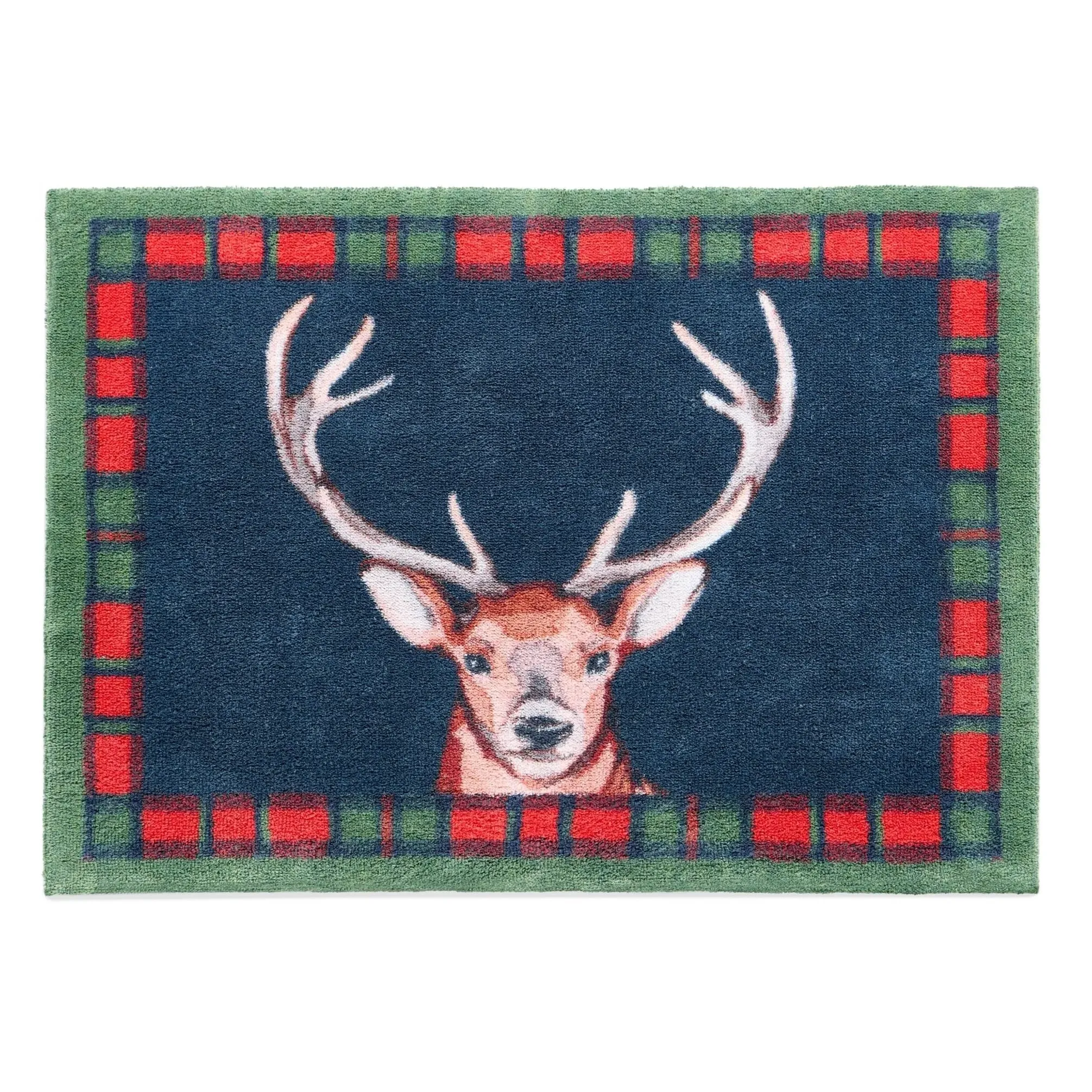 Tartan Stag Washable Doormat - Navy image