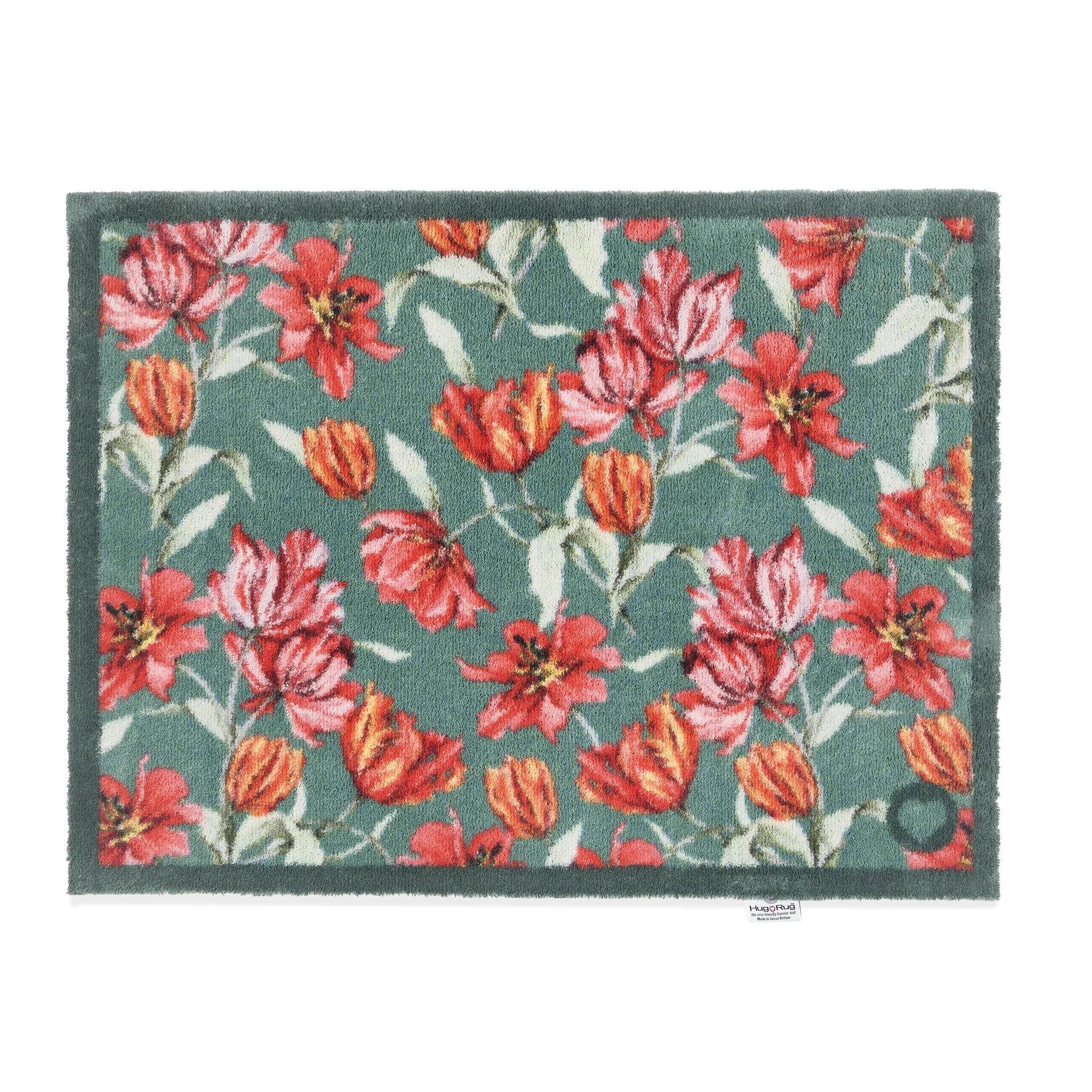 Tumbling Tulips Washable Doormat - Teal image