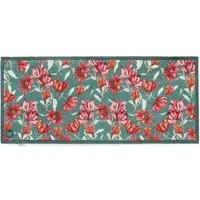 Tumbling Tulips Washable Runner - Teal