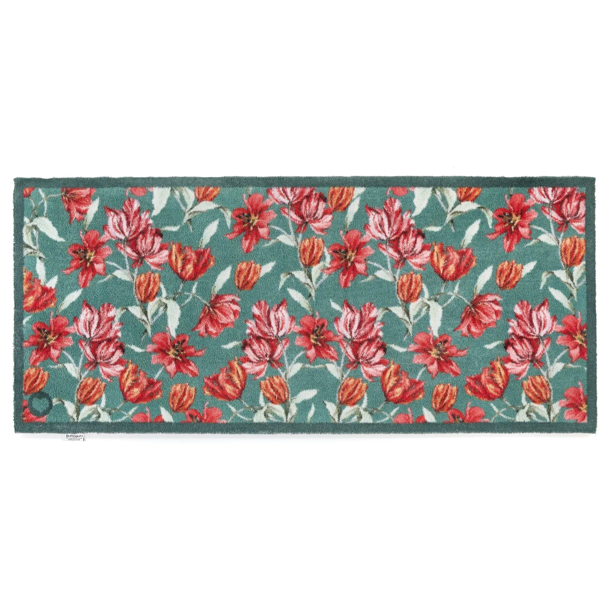 Tumbling Tulips Washable Runner - Teal