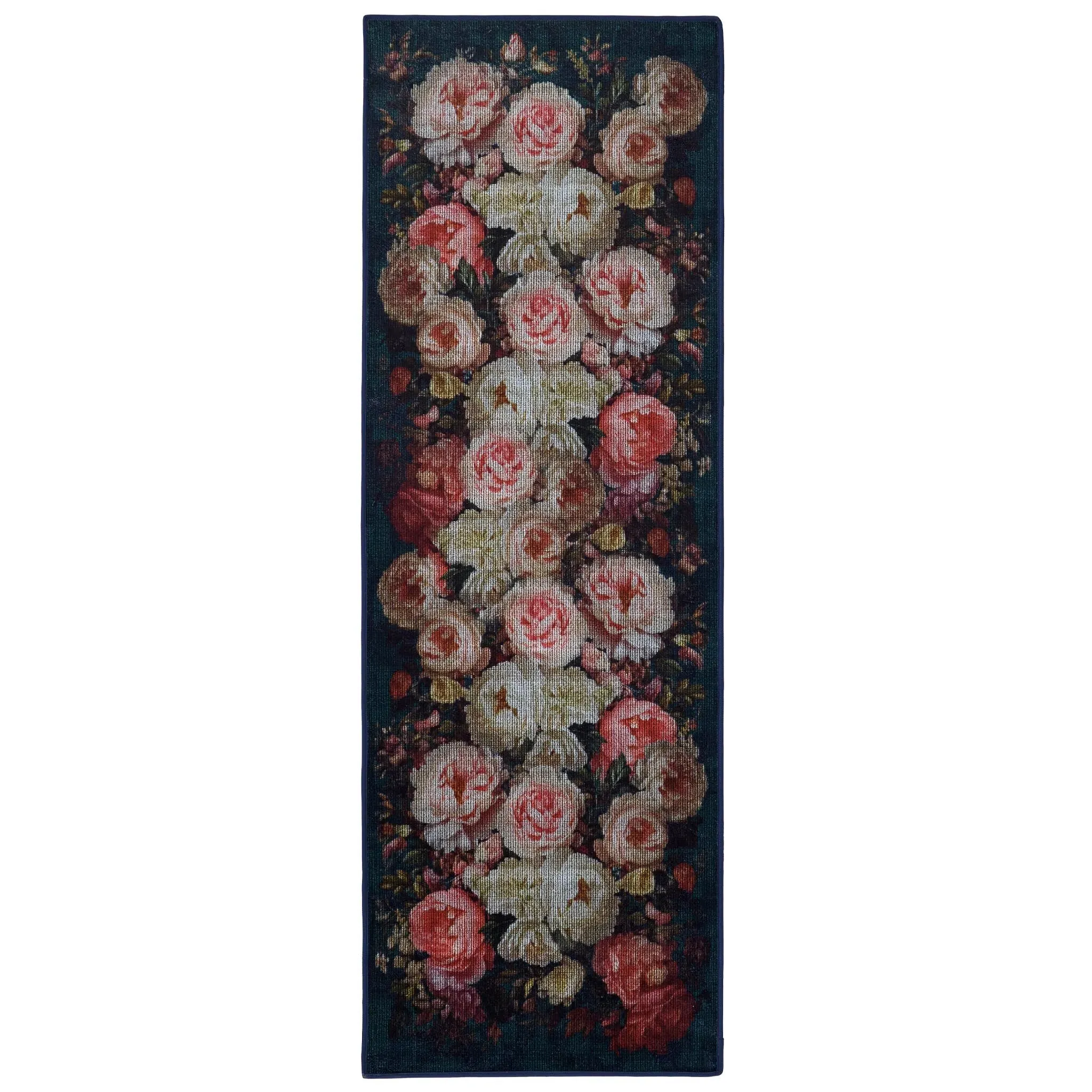Twilight Garden Washable Rug Runner - Black, Recycled Polyester image