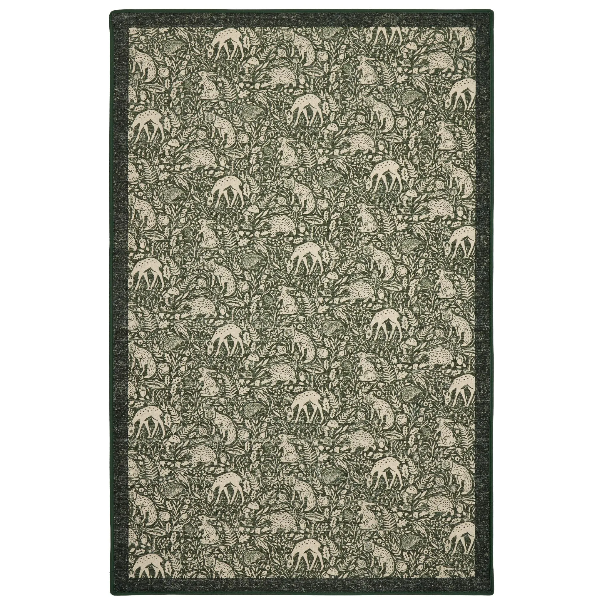 Whimsical Woodland Washable Rug - Green