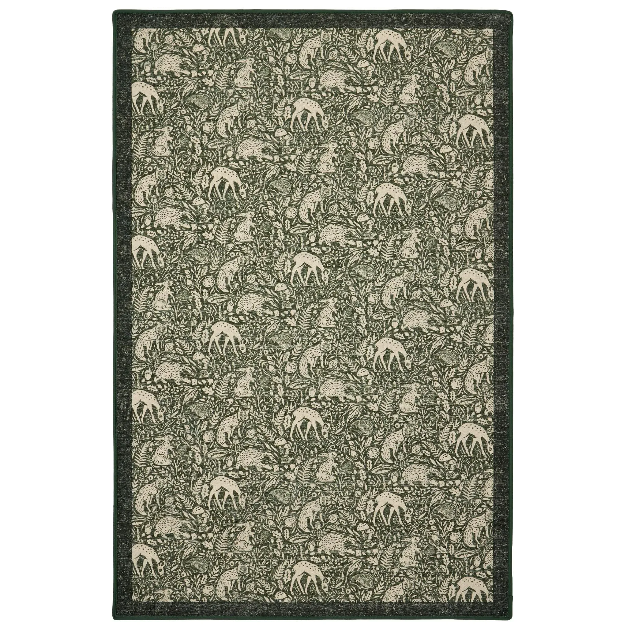 Whimsical Woodland Washable Rug - Green