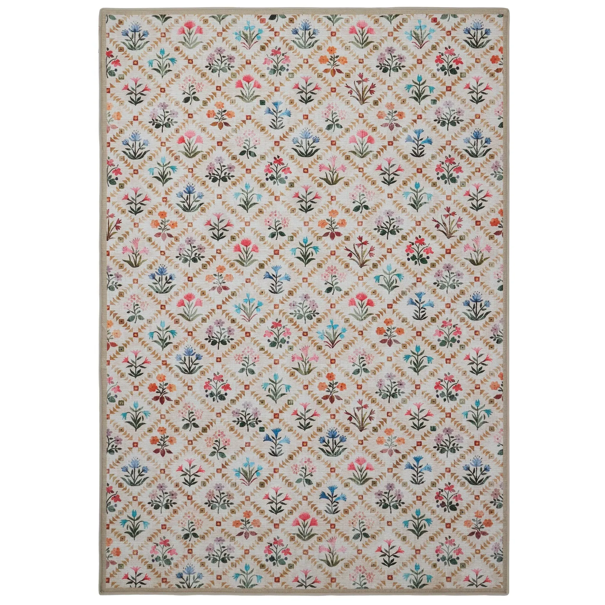 Wildflower Patch Washable Rug - Beige, Recycled Polyester