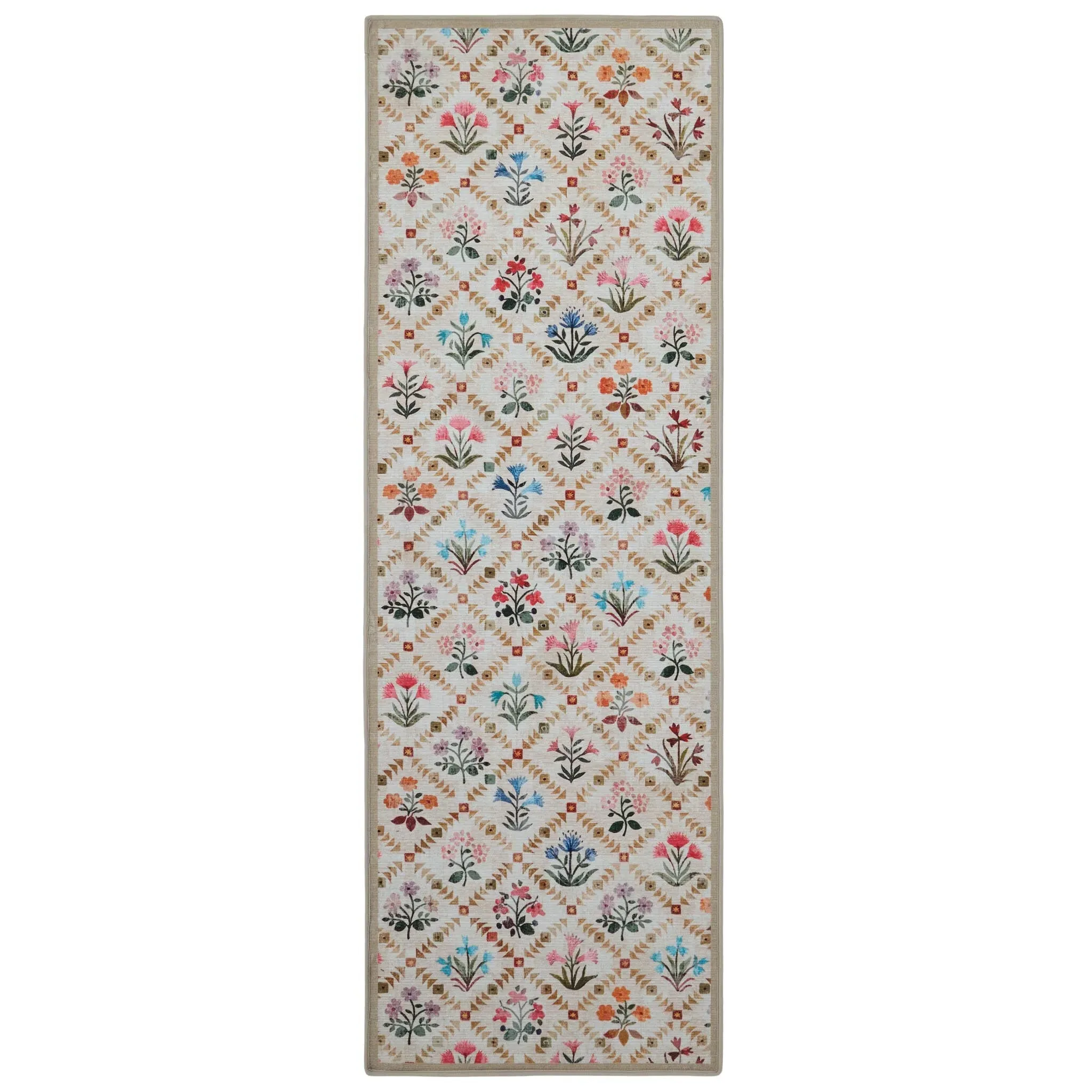 Wildflower Patch Washable Rug Runner - Beige, Recycled Polyester image