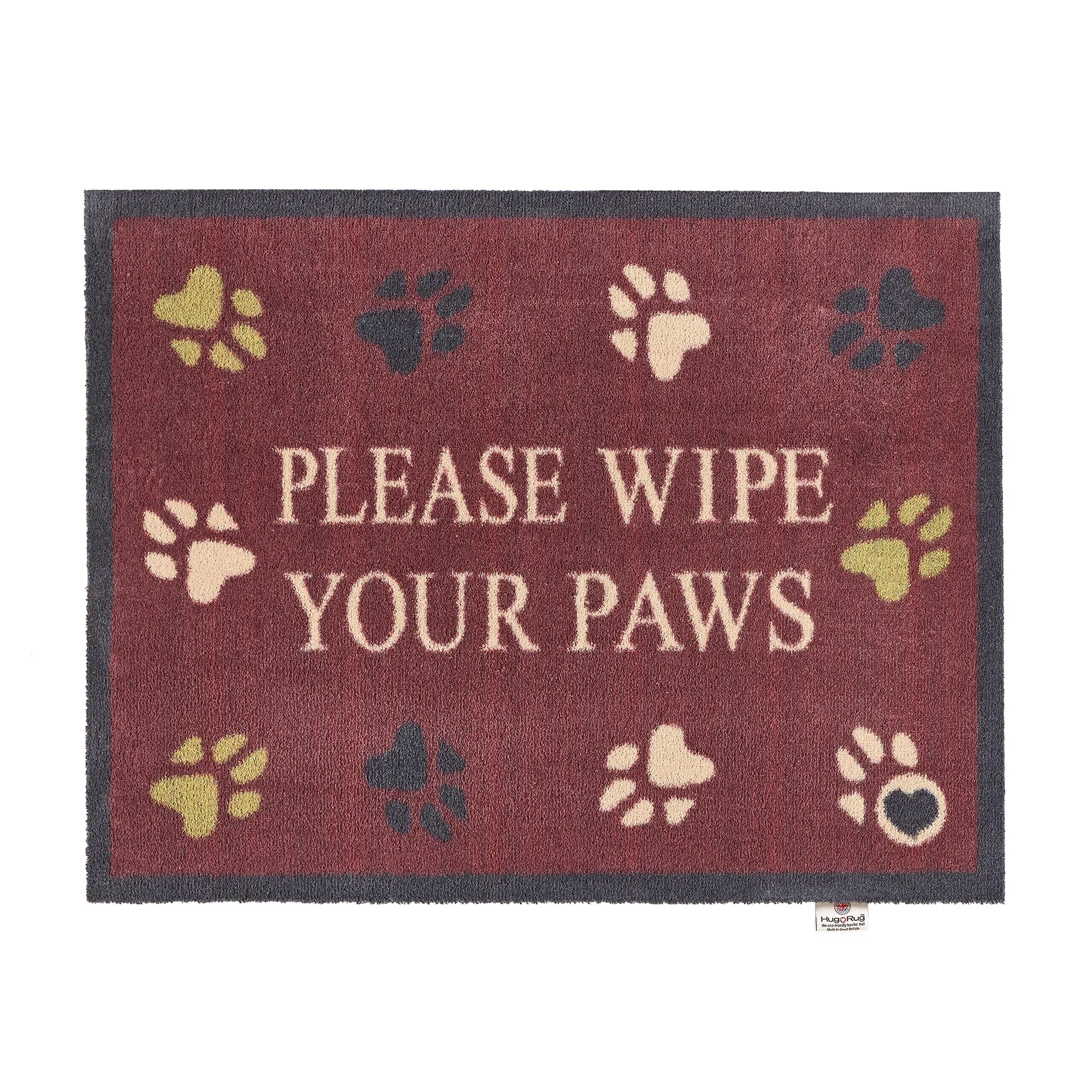 Wipe Your Paws Washable Doormat - Burgundy, 65x85cm
