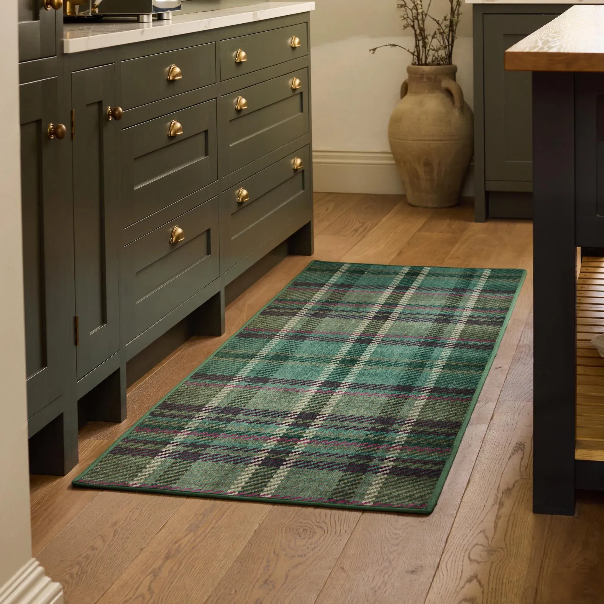 Isla Plaid Washable Runner - Emerald, Recycled Polyester product