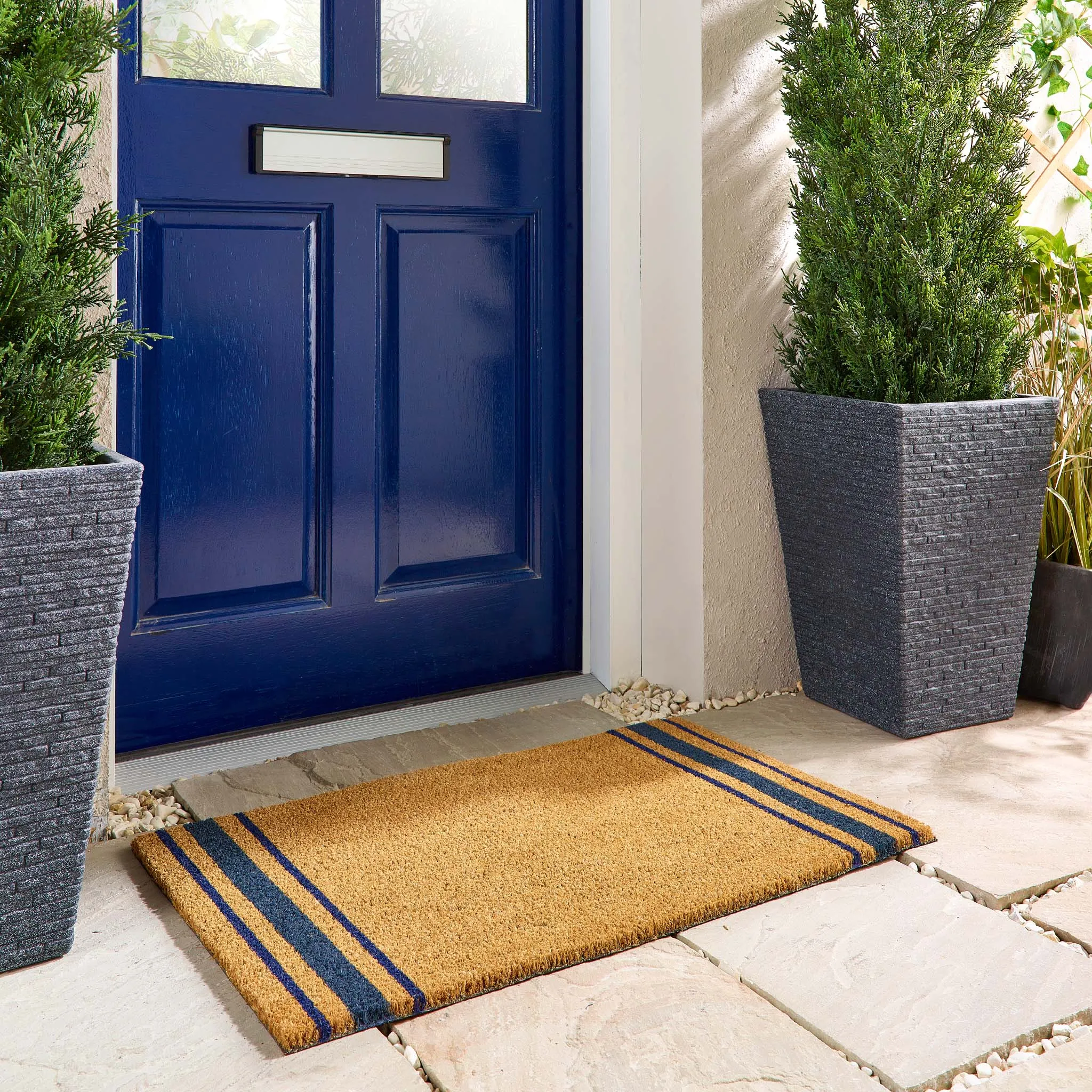 Navy Border Stripe Coir Doormat - Navy product