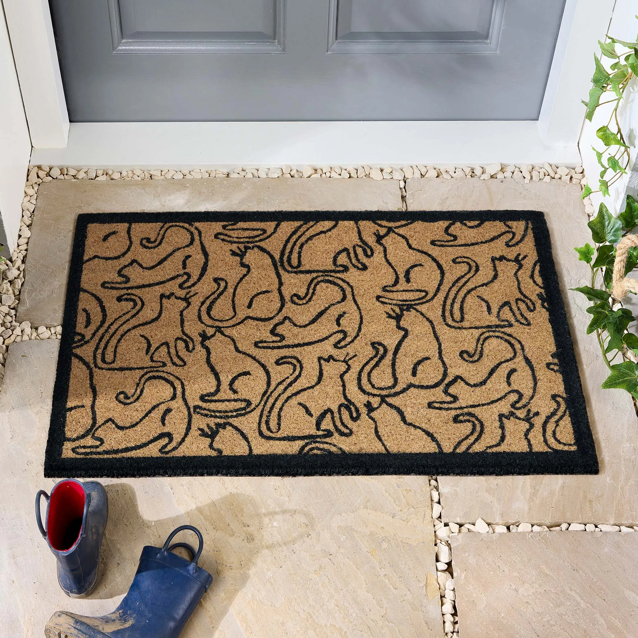 Outline Cats Coir Doormat - Black product
