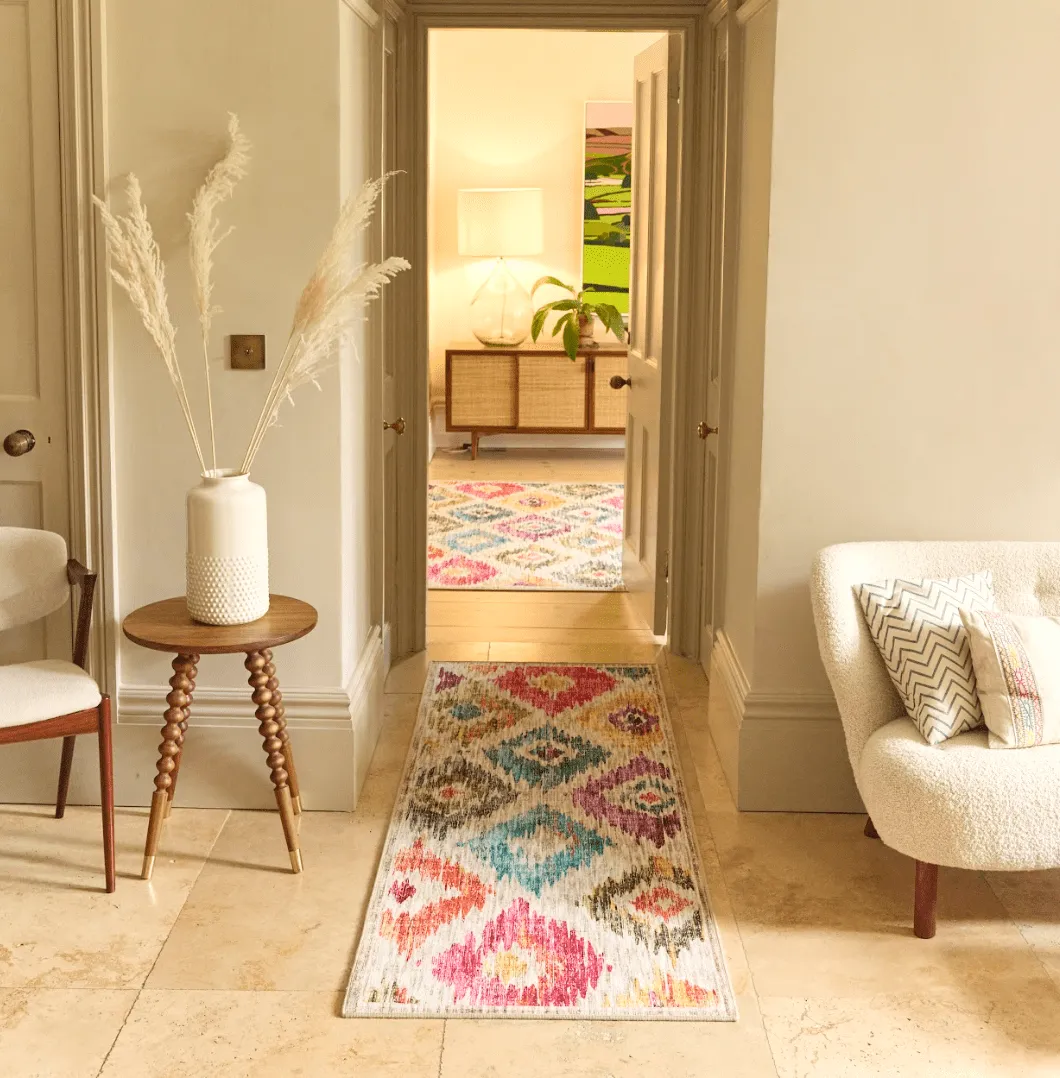 Painted Ikat Eco-Washable Runner - Cream, Recycled Polyester product