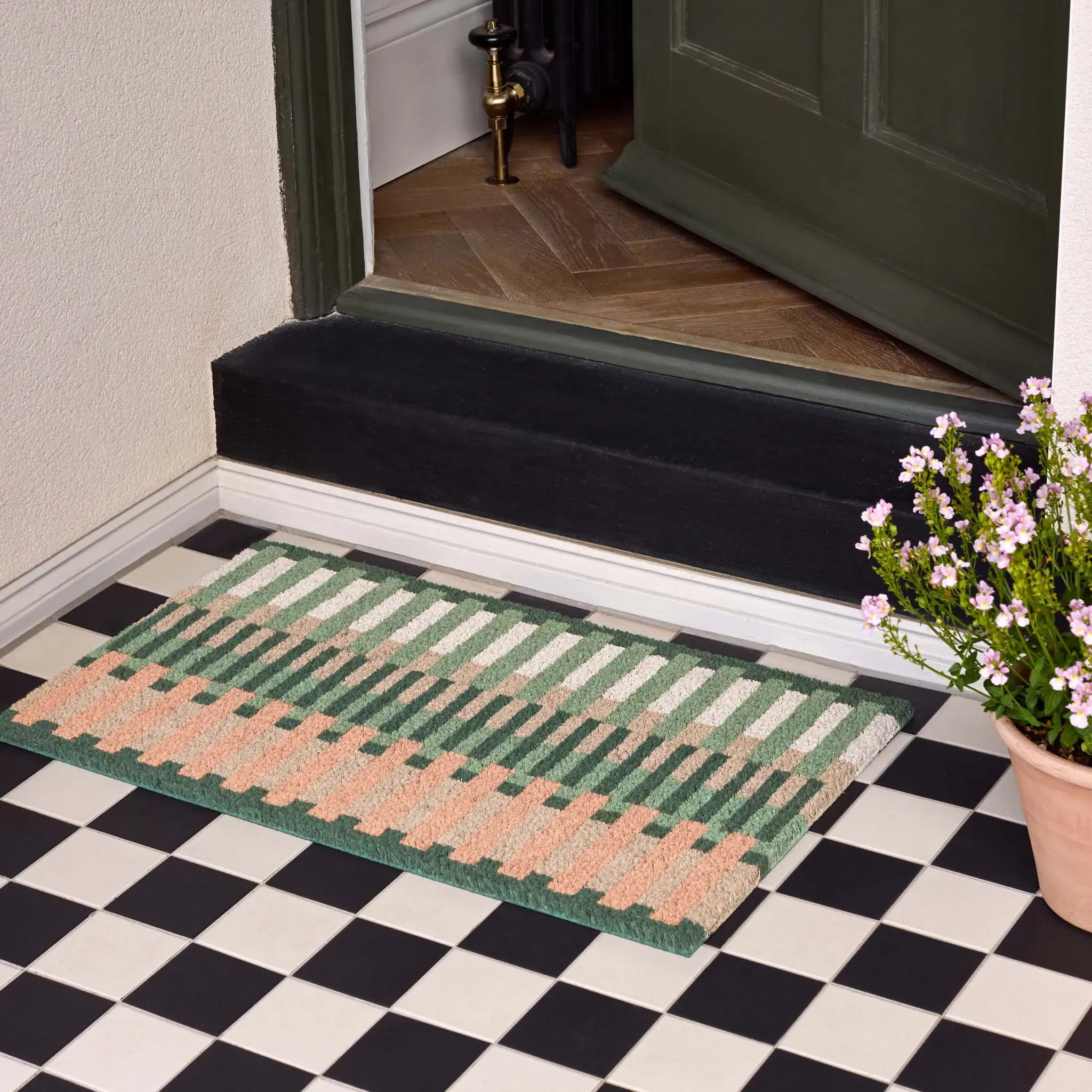 Pastel Broken Stripe Doormat - Pink, Green, Coir product