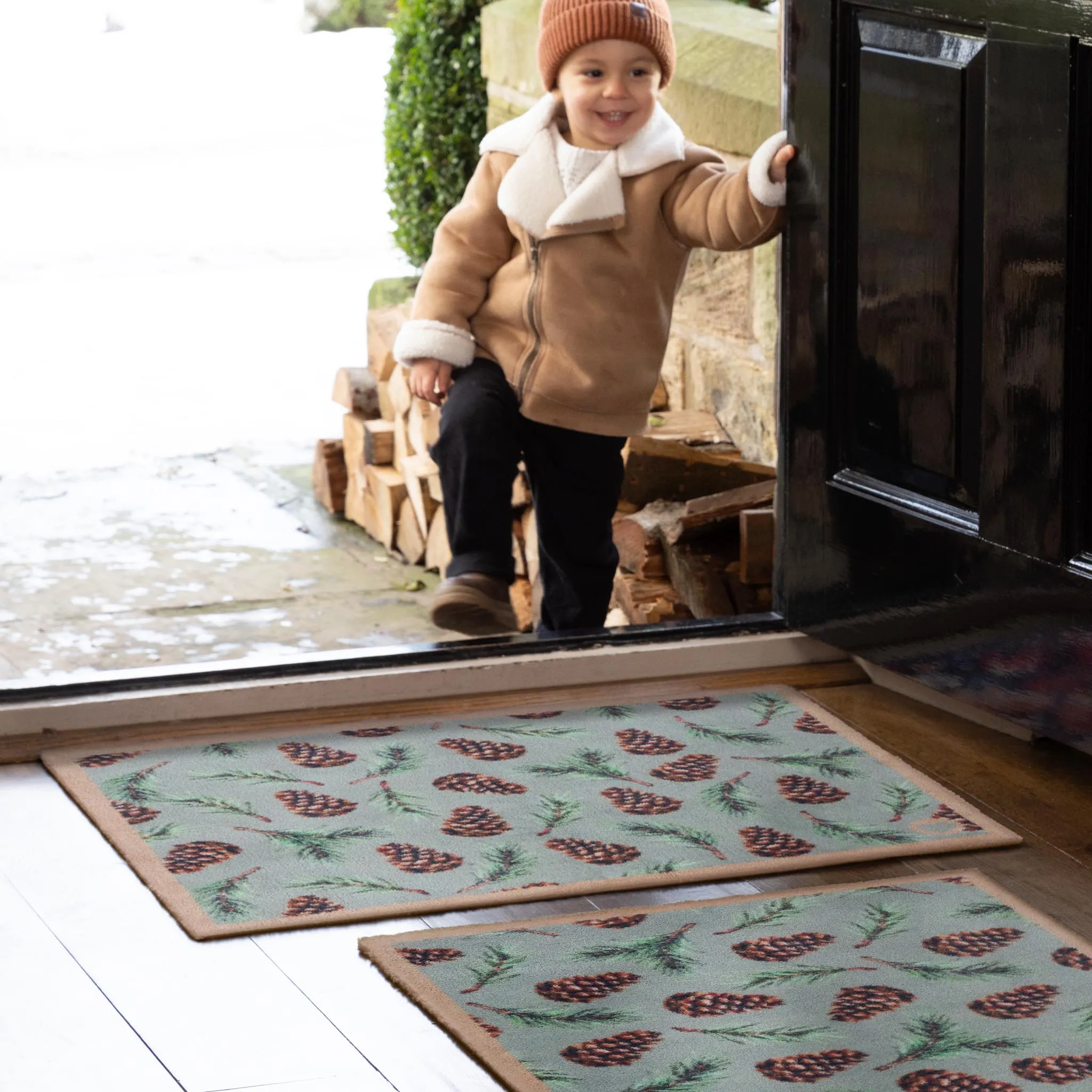 Pinecones Washable Doormat - Blue, Grey product