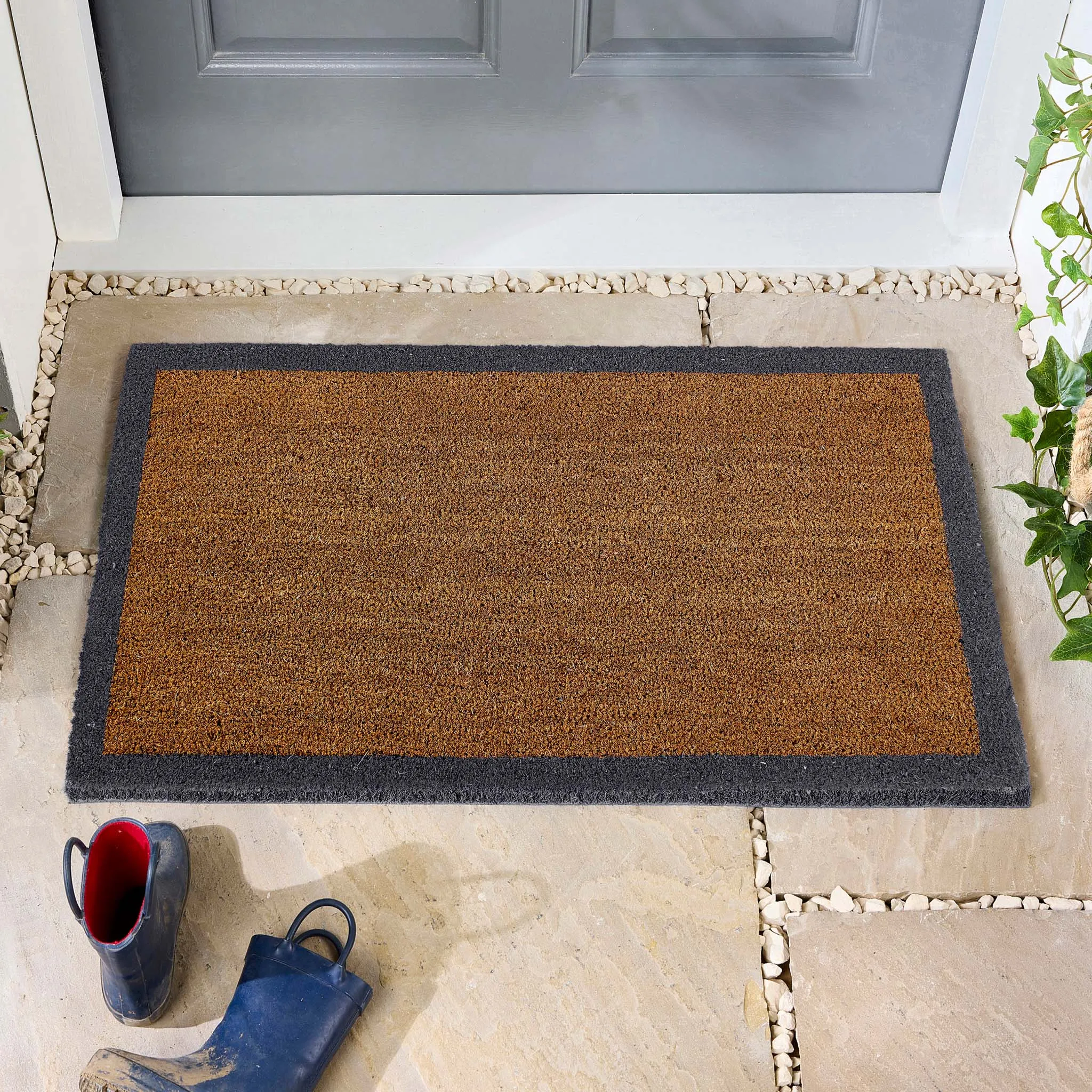Printed Coir Border Doormat - Grey, Blue product