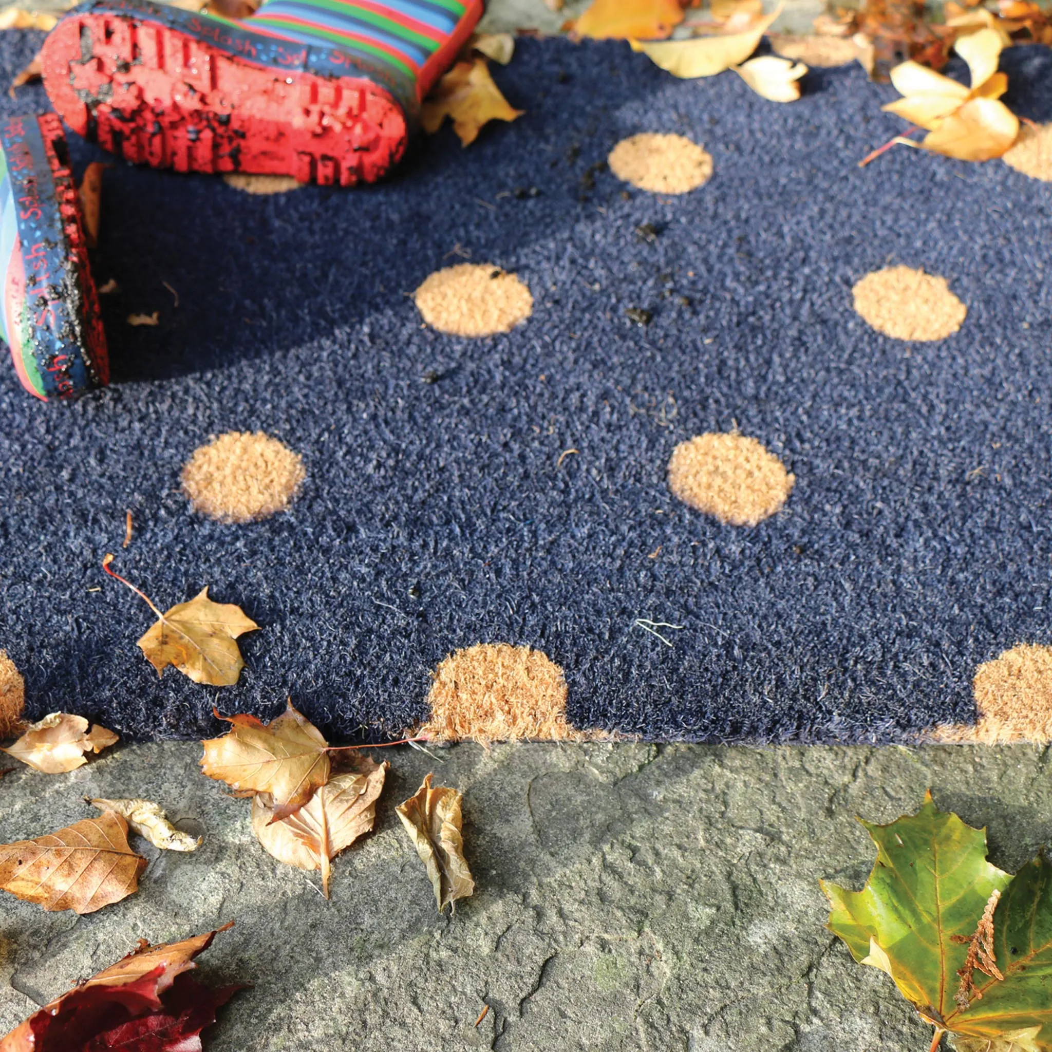 Printed Coir Polka Dots Doormat - Black, Coir product