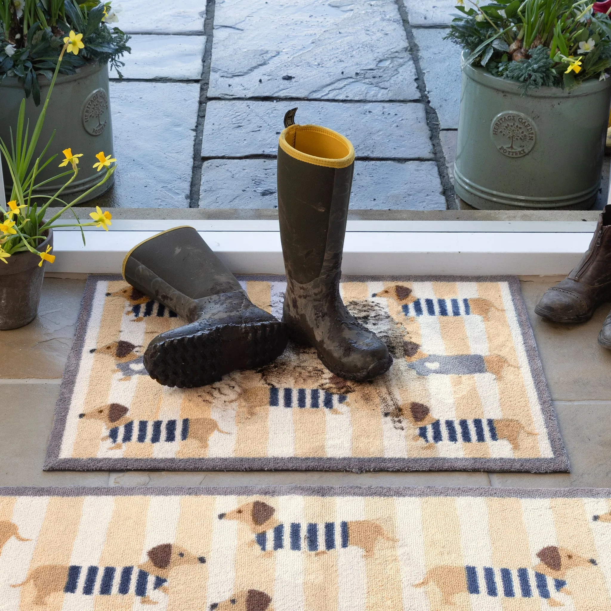 Sausage Dog Chic Washable Doormat - Cream, Beige product
