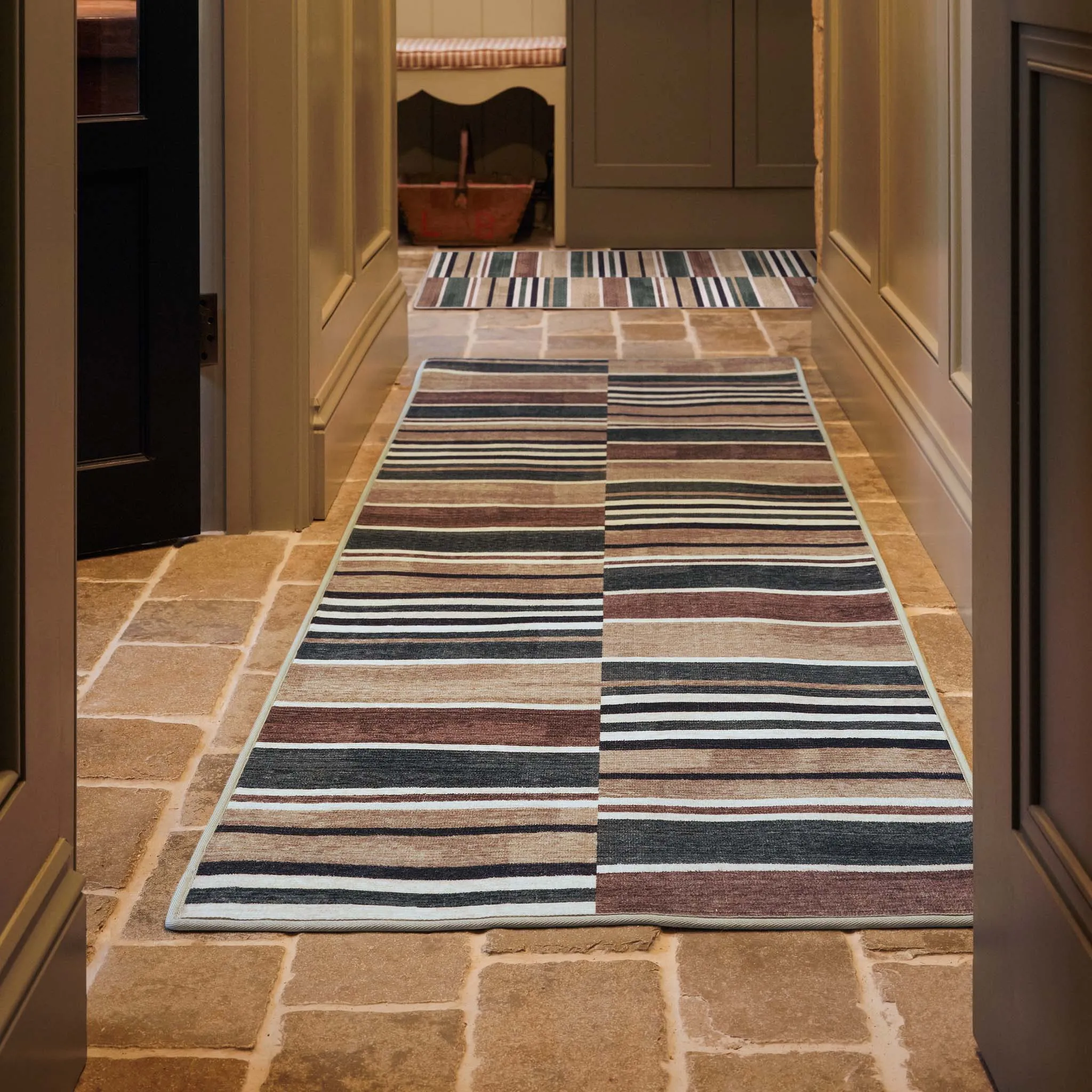 Savanna Stripe Eco-Washable Runner - Green, Recycled Polyester product