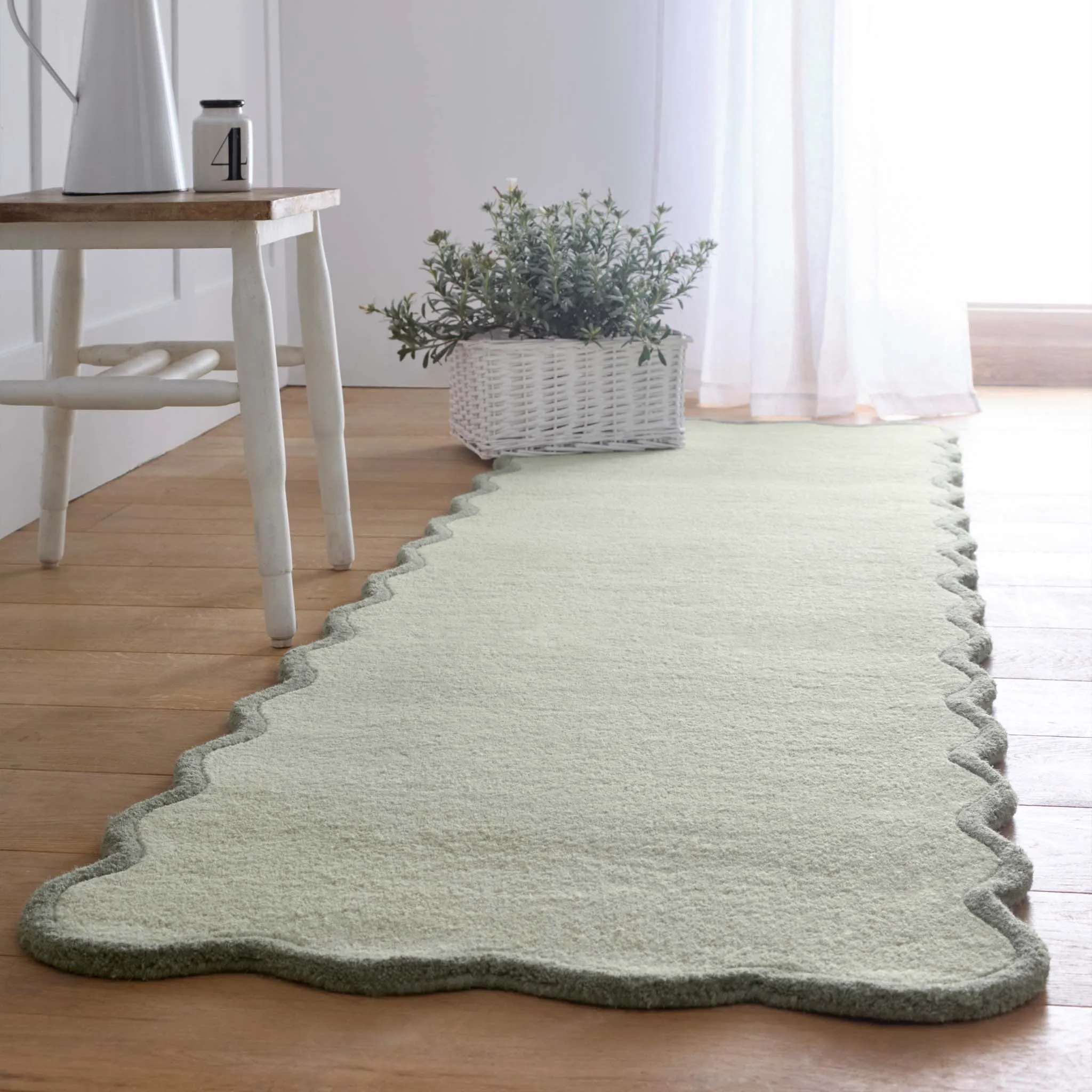 Scalloped Elsie Runner Rug - Sage Green, Wool product